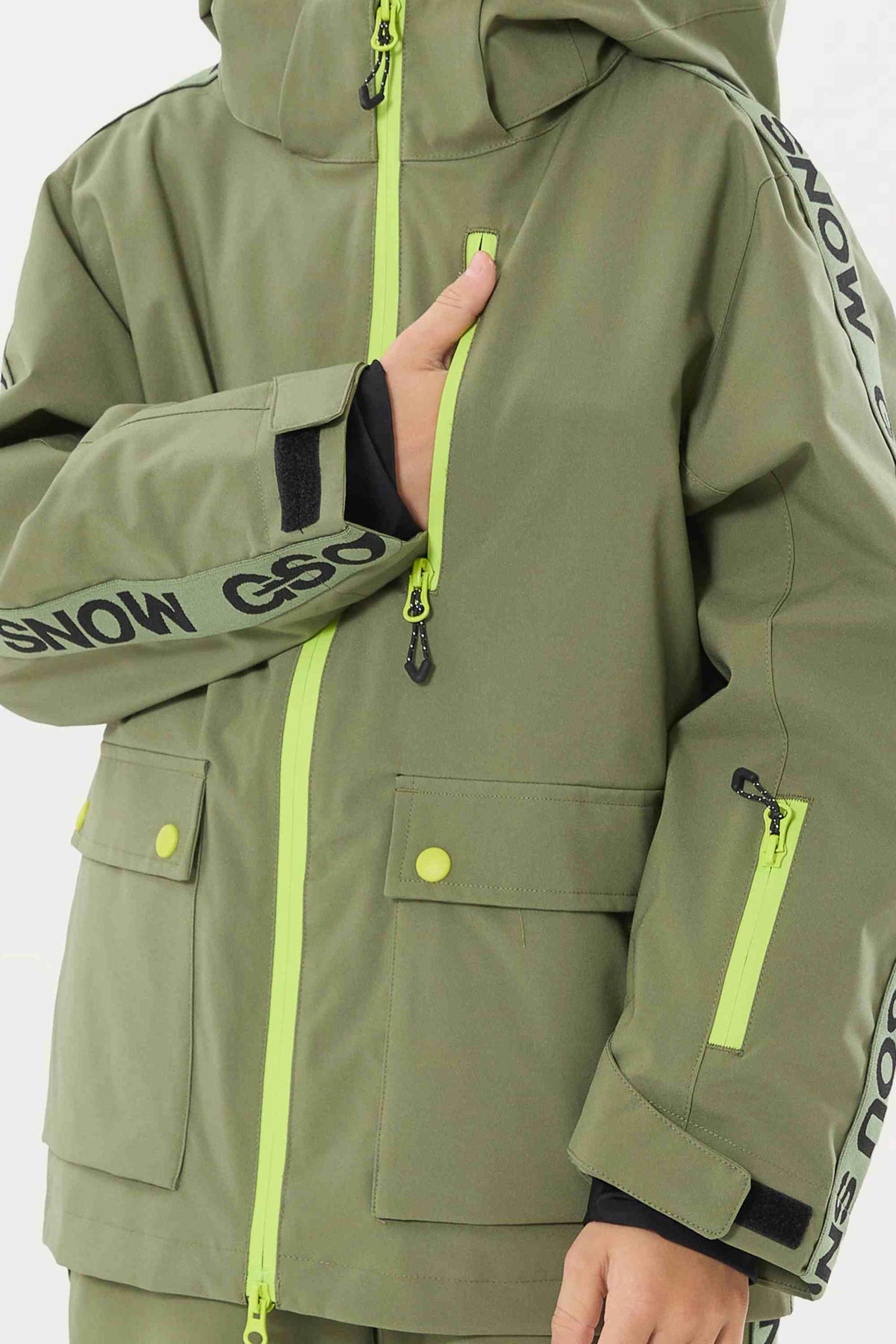 Kinder-Armeegrüne Isolierte Schneejacke mit Fleece-gefüttertem Kragen