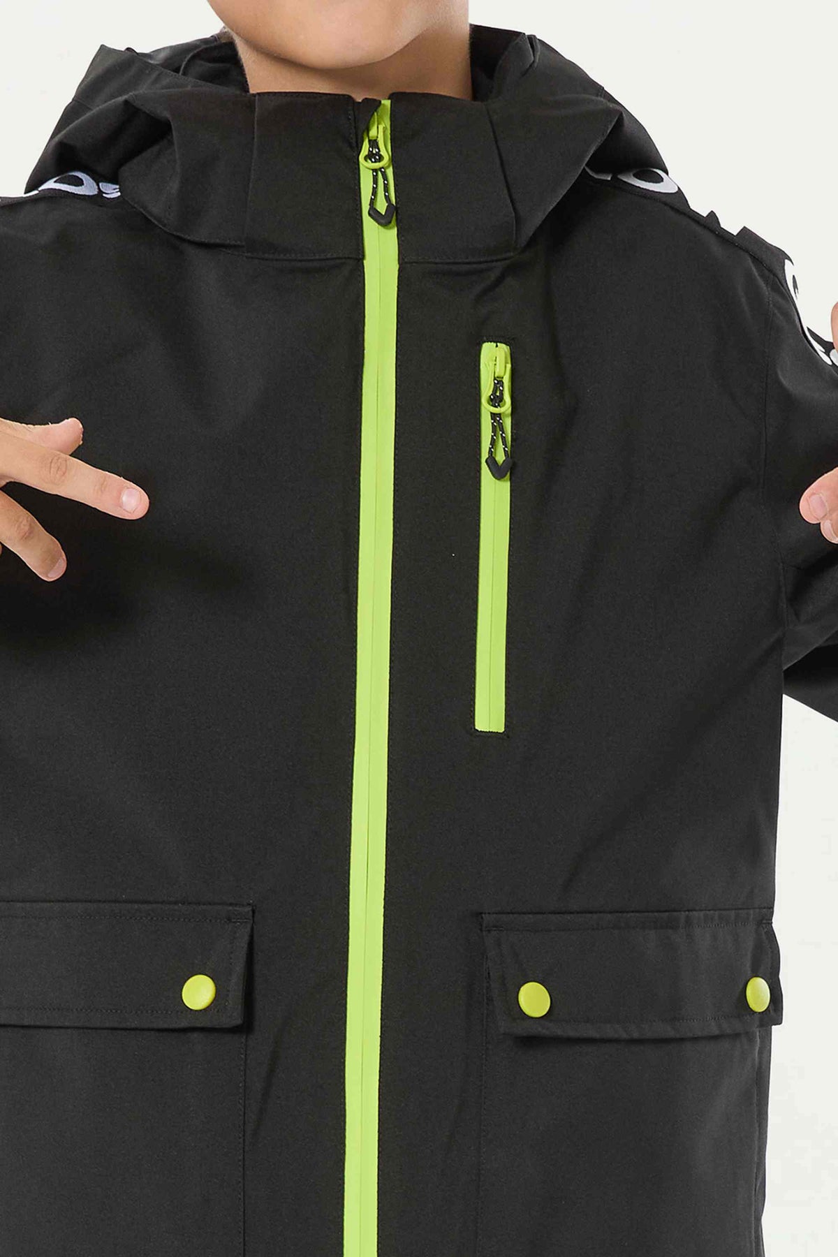 Kids' Black Insulated Snow Jacket with Fleece-Lined Collar