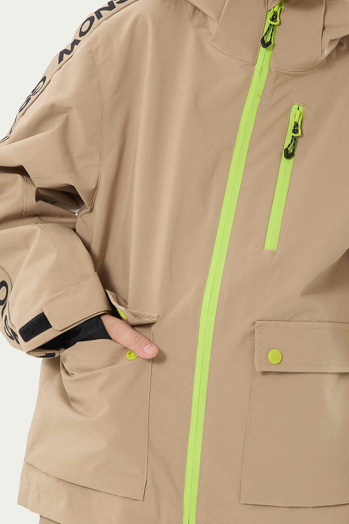 Kinder Khaki-isolierte Schneejacke mit fleecegefüttertem Kragen