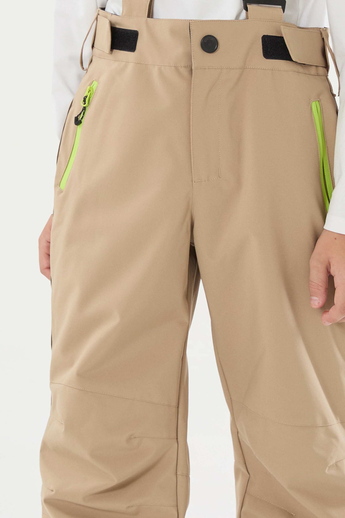 Kids’ Khaki Flared Snow Pants with Adjustable Suspenders