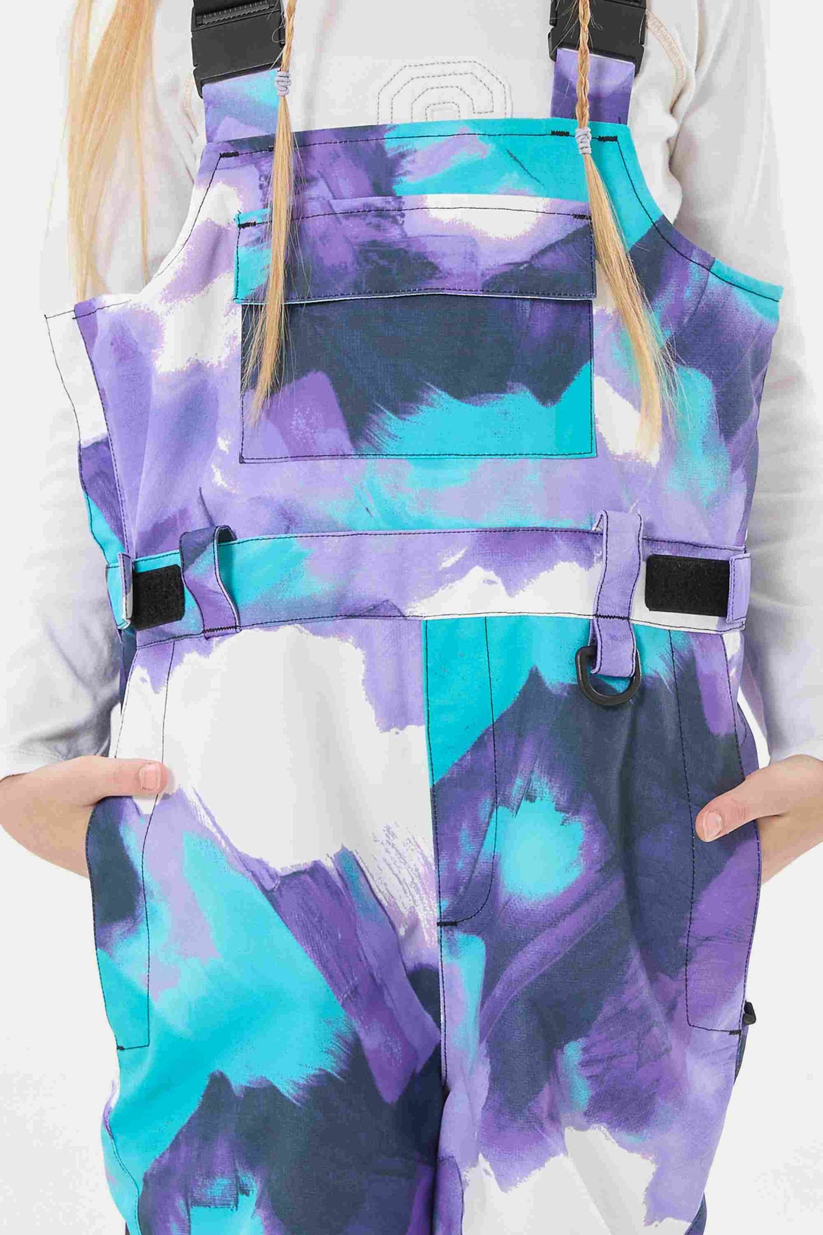 Girls’ Purple Tie-dye Reflective Workwear Snow Bib Pants