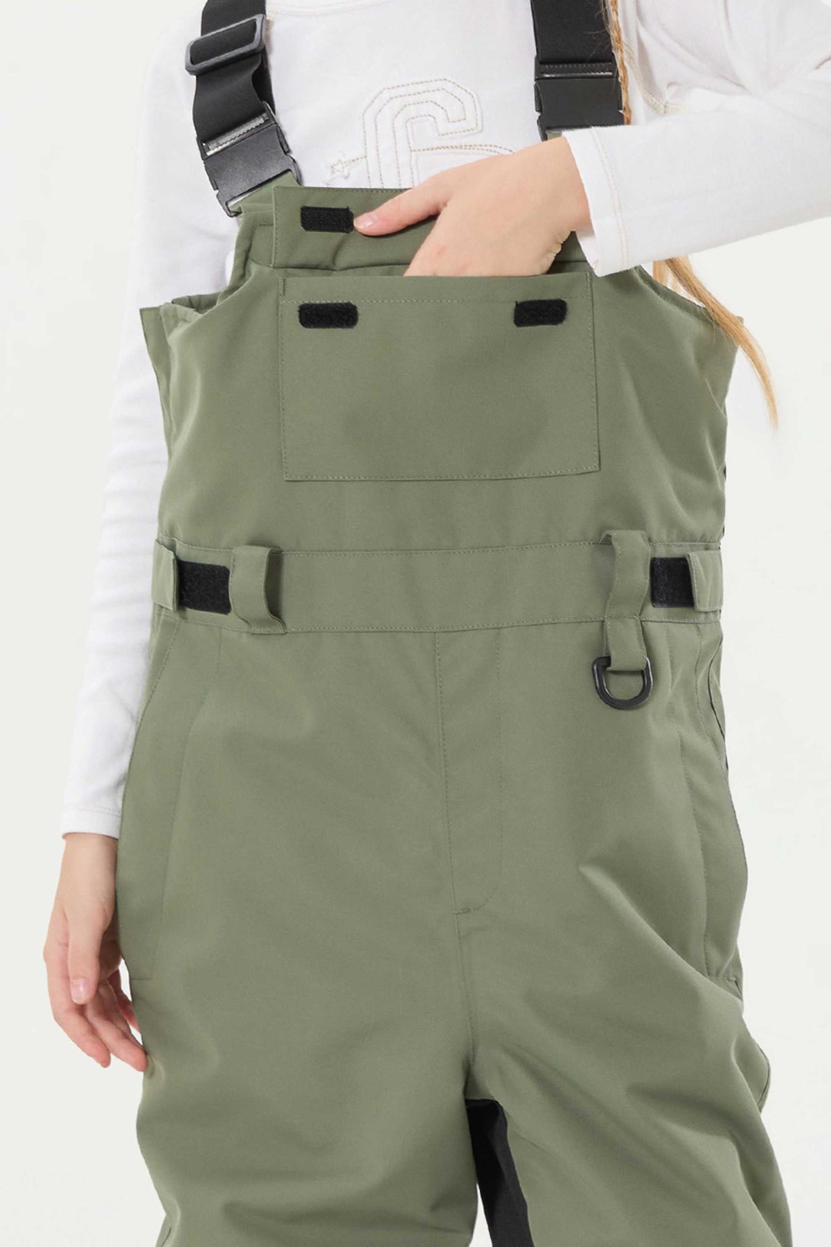 Mädchen-Armee-Grün reflektierende Arbeitskleidung Schneelatzhose