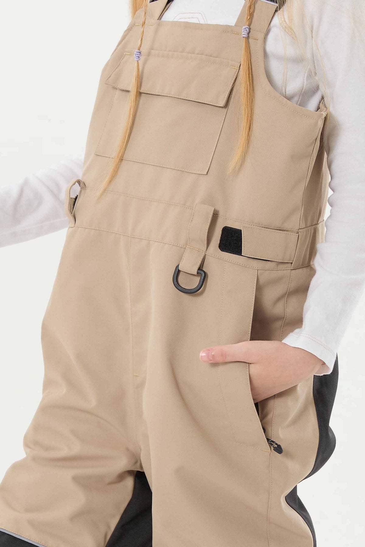 Girls’ Khaki Reflective Workwear Snow Bib Pants