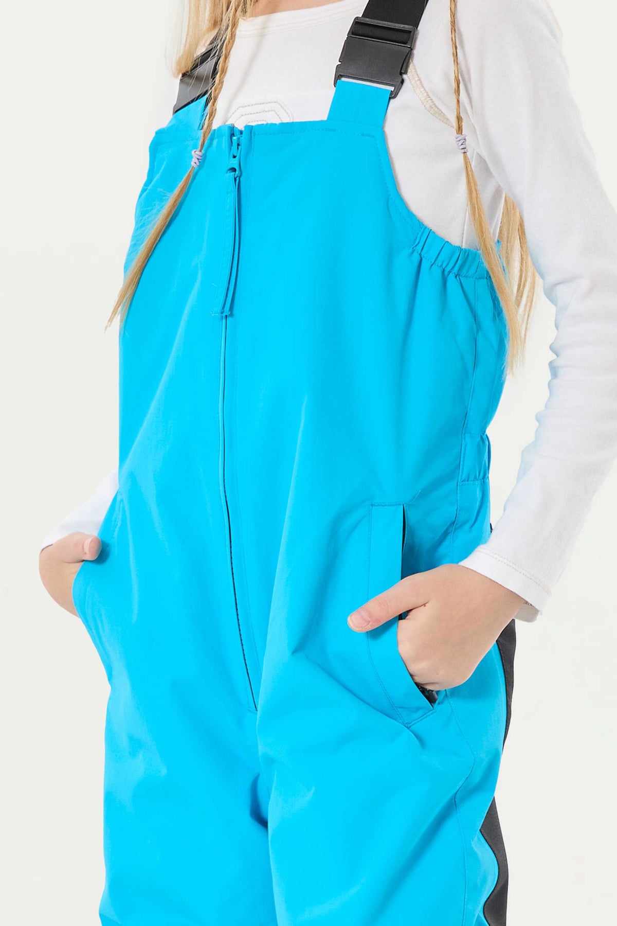 Girls’ Sky Blue Reflective Waterproof Insulated Snow Bib Pants