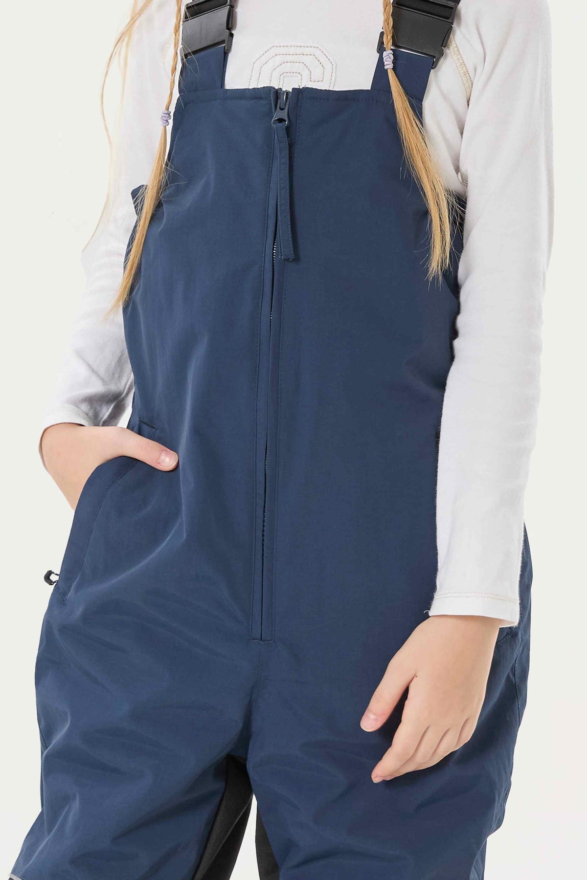 Girls’ Navy Blue Reflective Waterproof Insulated Snow Bib Pants