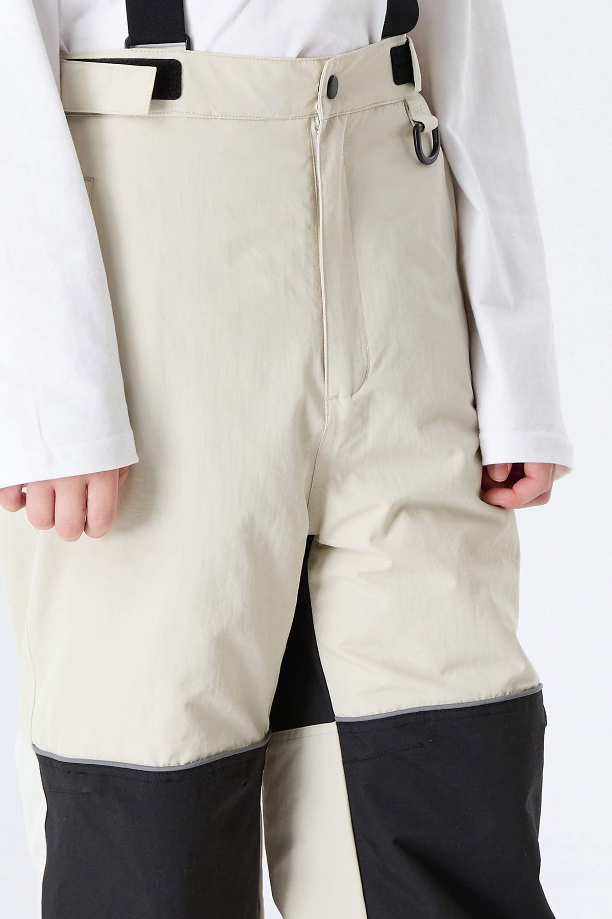Boys' Off White Color-Block Reflective Snow Pants With Detachable Suspenders