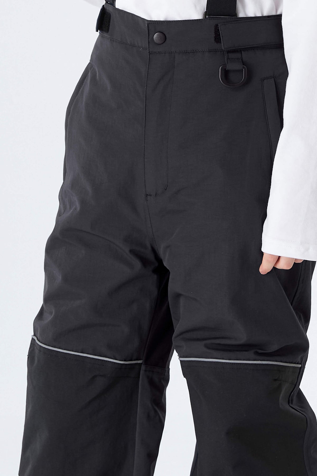 Boys' Black Reflective Snow Pants With Detachable Suspenders