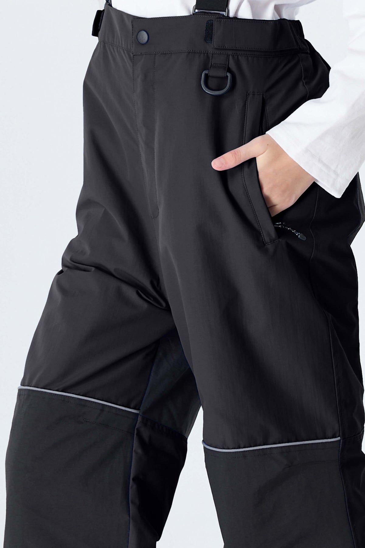 Girls' Black Reflective Snow Pants With Detachable Suspenders