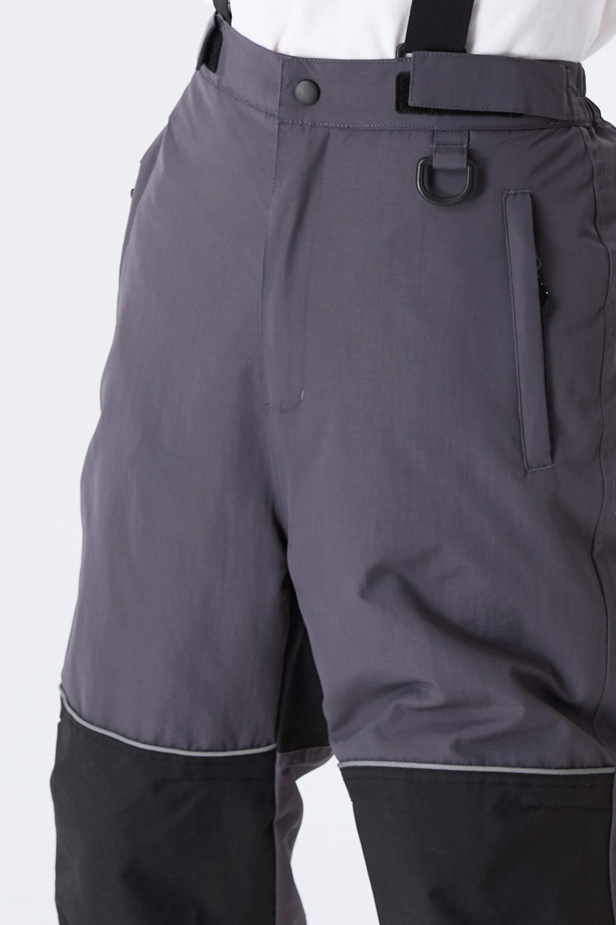 Boys' Gray Color-Block Reflective Snow Pants With Detachable Suspenders