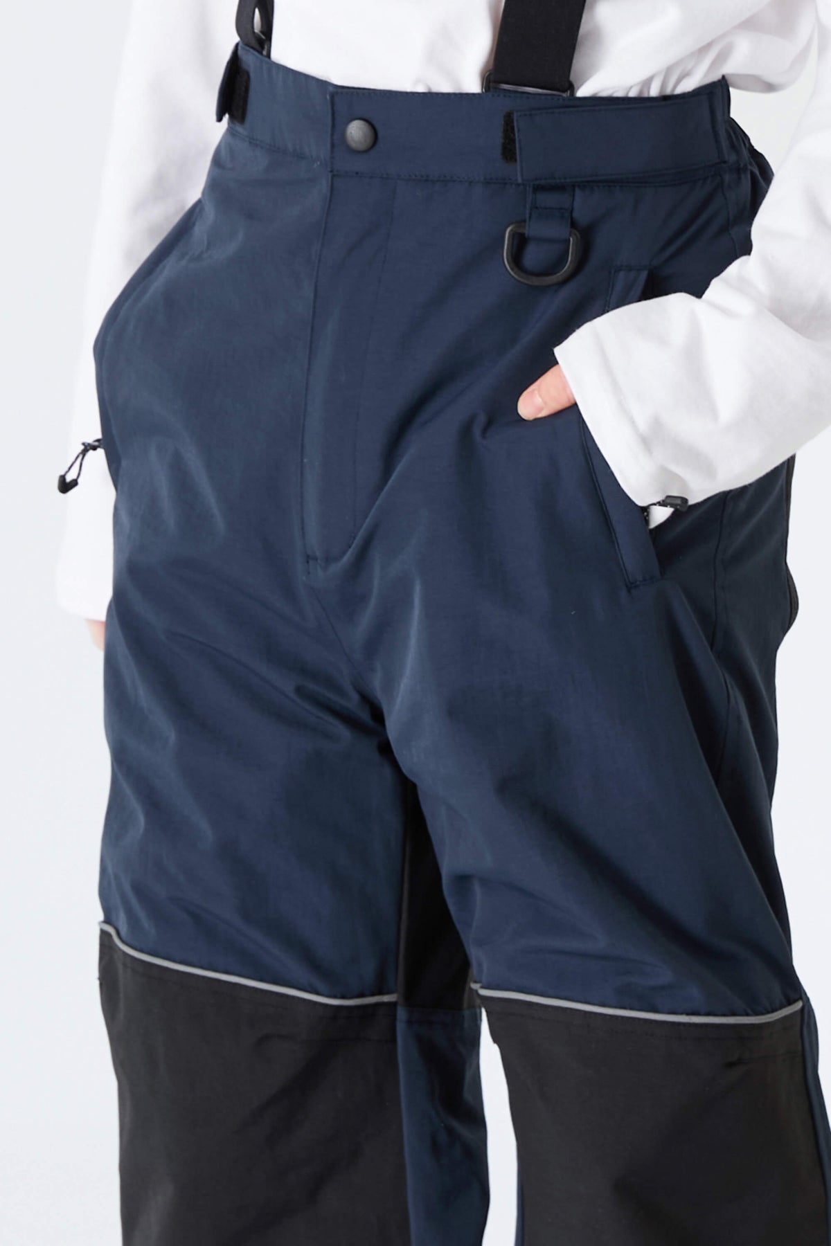 Boys' Navy Blue Color-Block Reflective Snow Pants With Detachable Suspenders