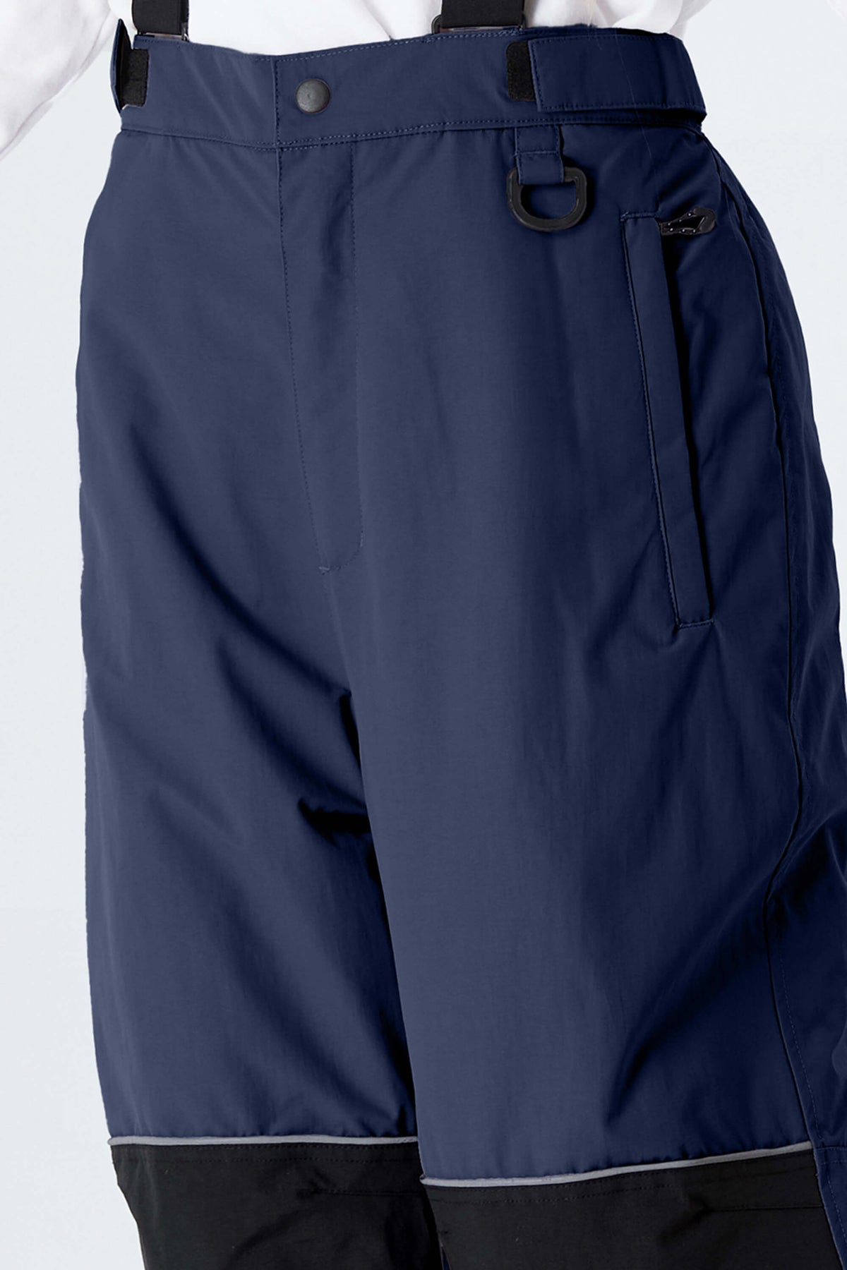 Girls' Navy Blue Color-Block Reflective Snow Pants With Detachable Suspenders