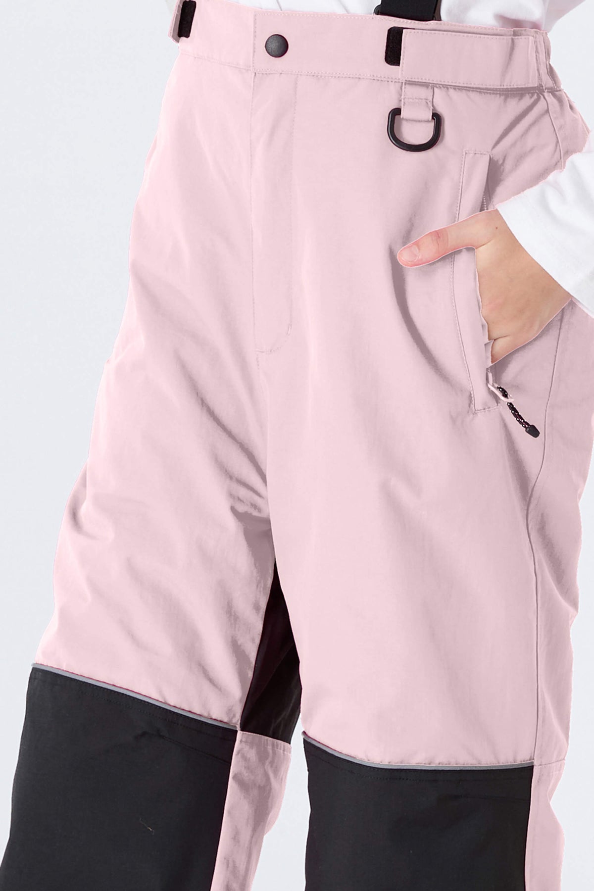 Girls' Pink Color-Block Reflective Snow Pants With Detachable Suspenders