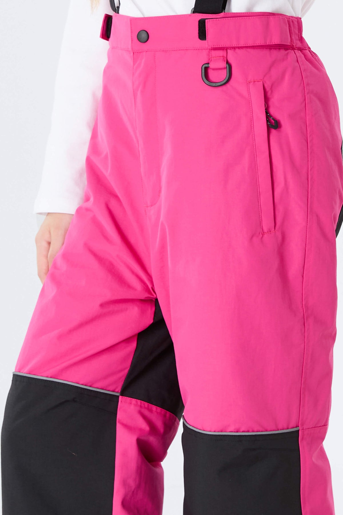 Girls' Rose Color-Block Reflective Snow Pants With Detachable Suspenders