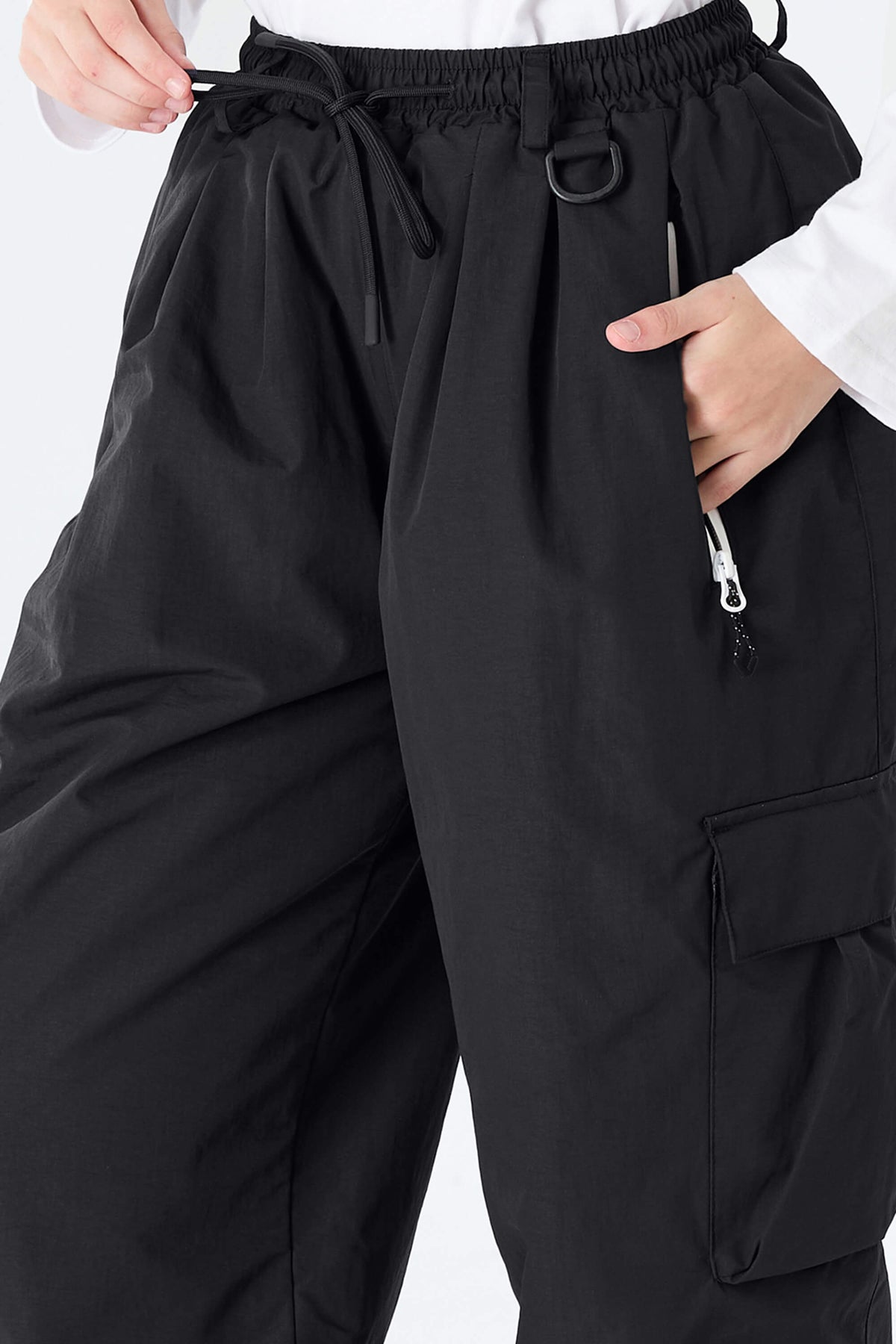 Girls' Black Baggy Insulated Cargo Snow Pants