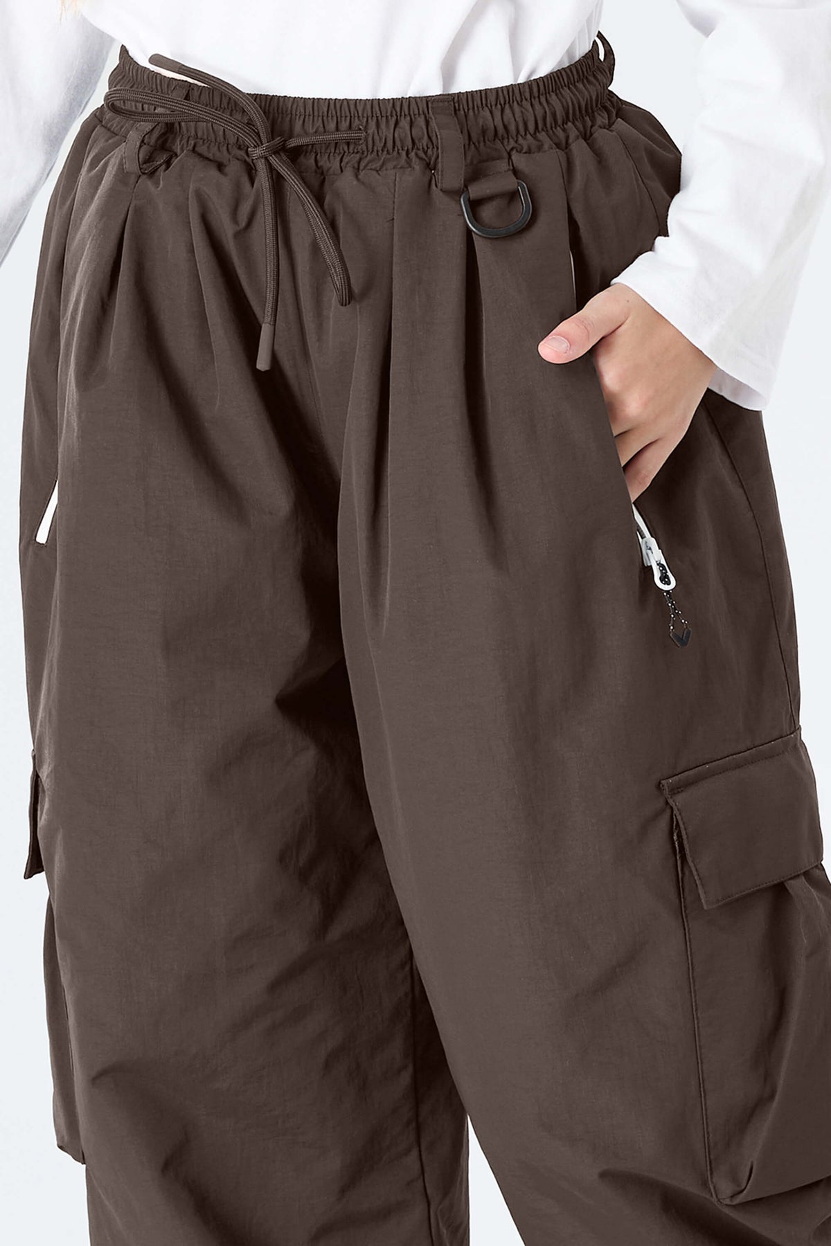 Girls' Brown Baggy Insulated Cargo Snow Pants