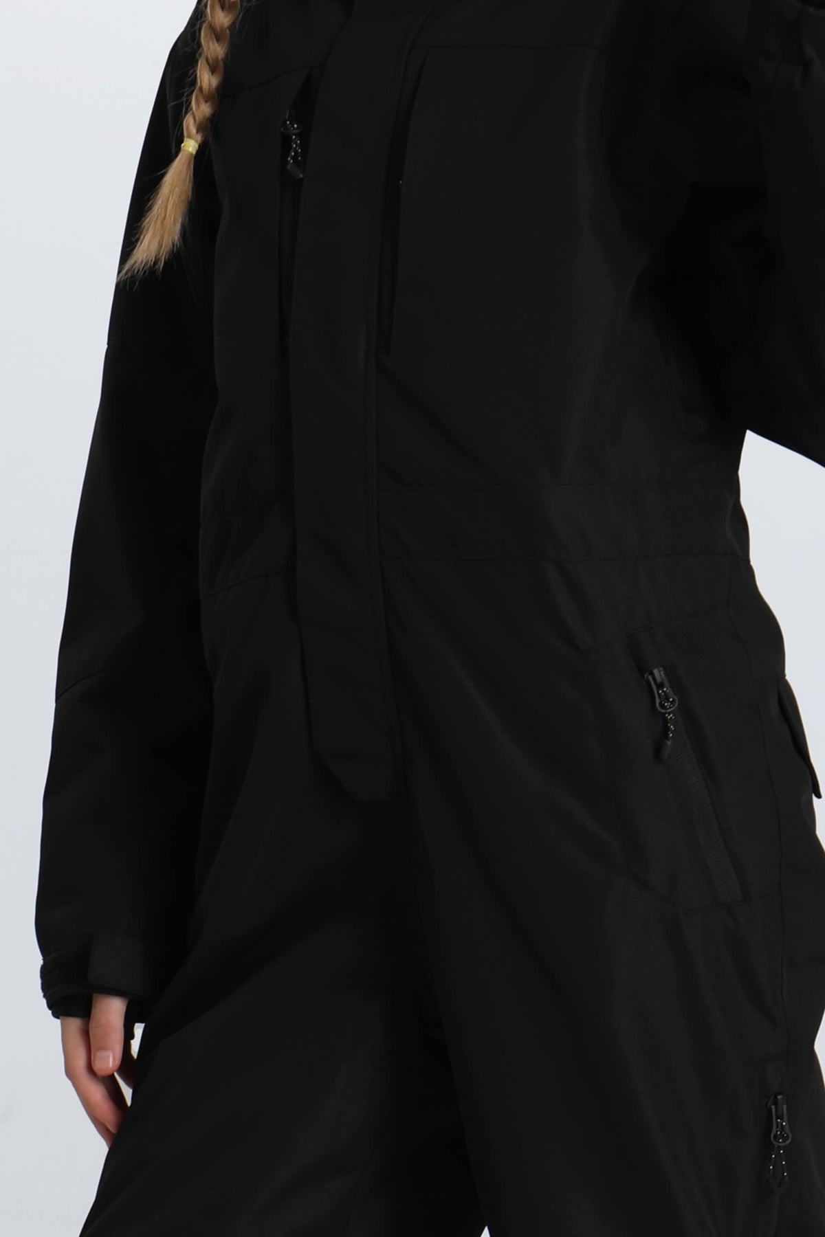 Girls' Black Insulated One Piece Snow Suit with Fleece-Lined Collar