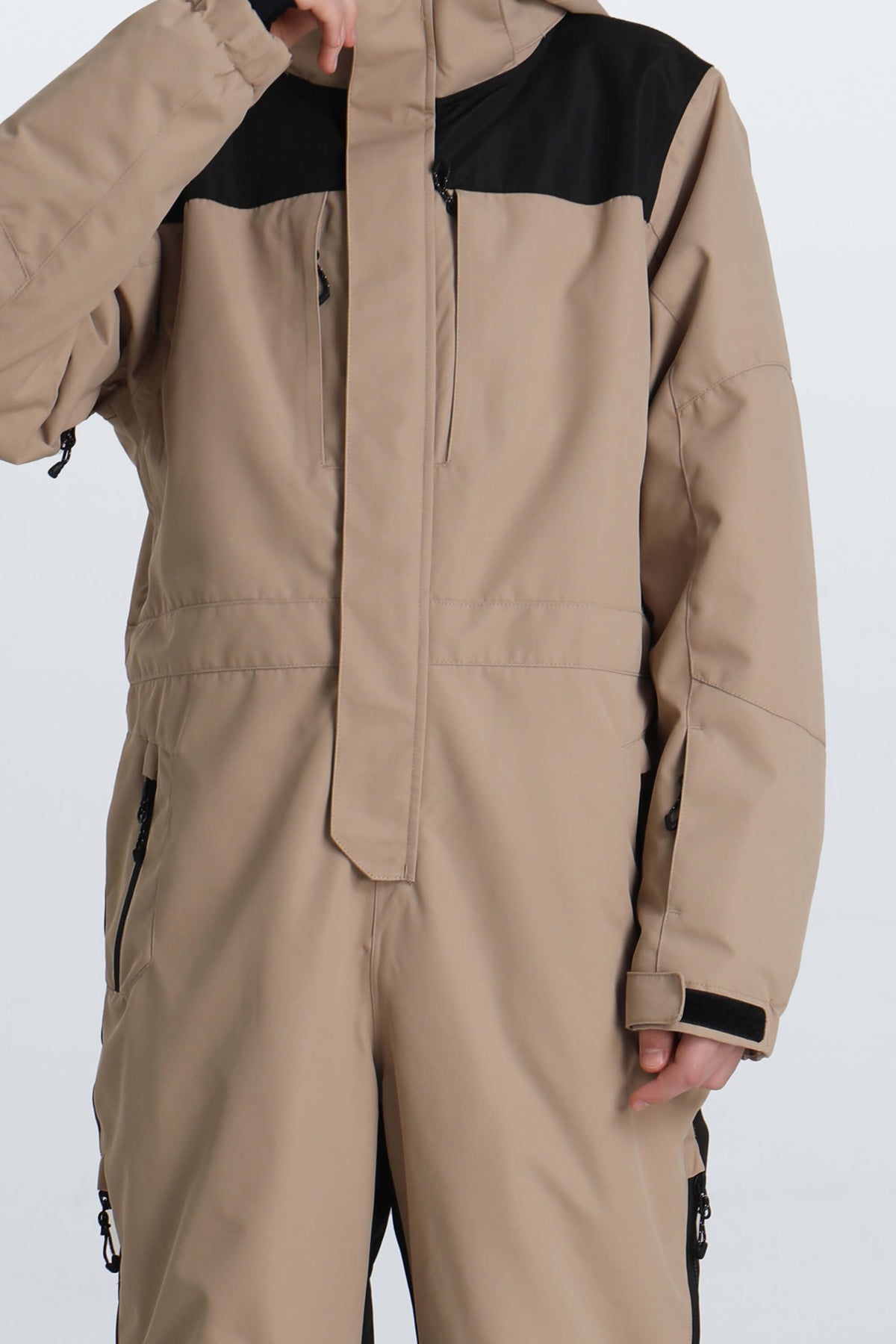 Boys' Khaki Insulated One Piece Snow Suit with Fleece-Lined Collar