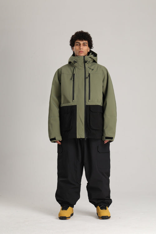 Men's Army Green Technical Contrast Insulated Baggy Snow Jacket