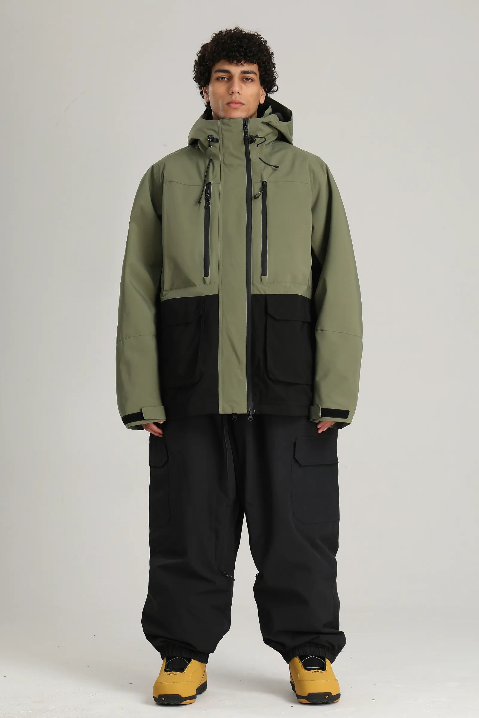 Men's Army Green Technical Contrast Insulated Baggy Snow Jacket
