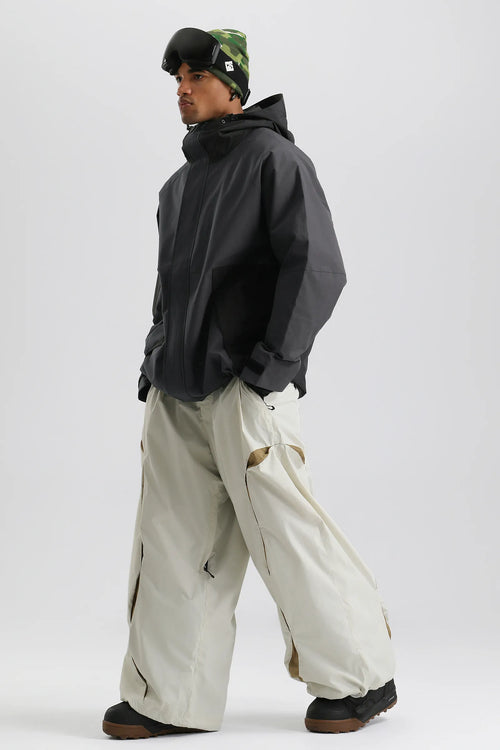 Men's Dark Gray Color Block Waterproof Baggy Snowboard Jacket