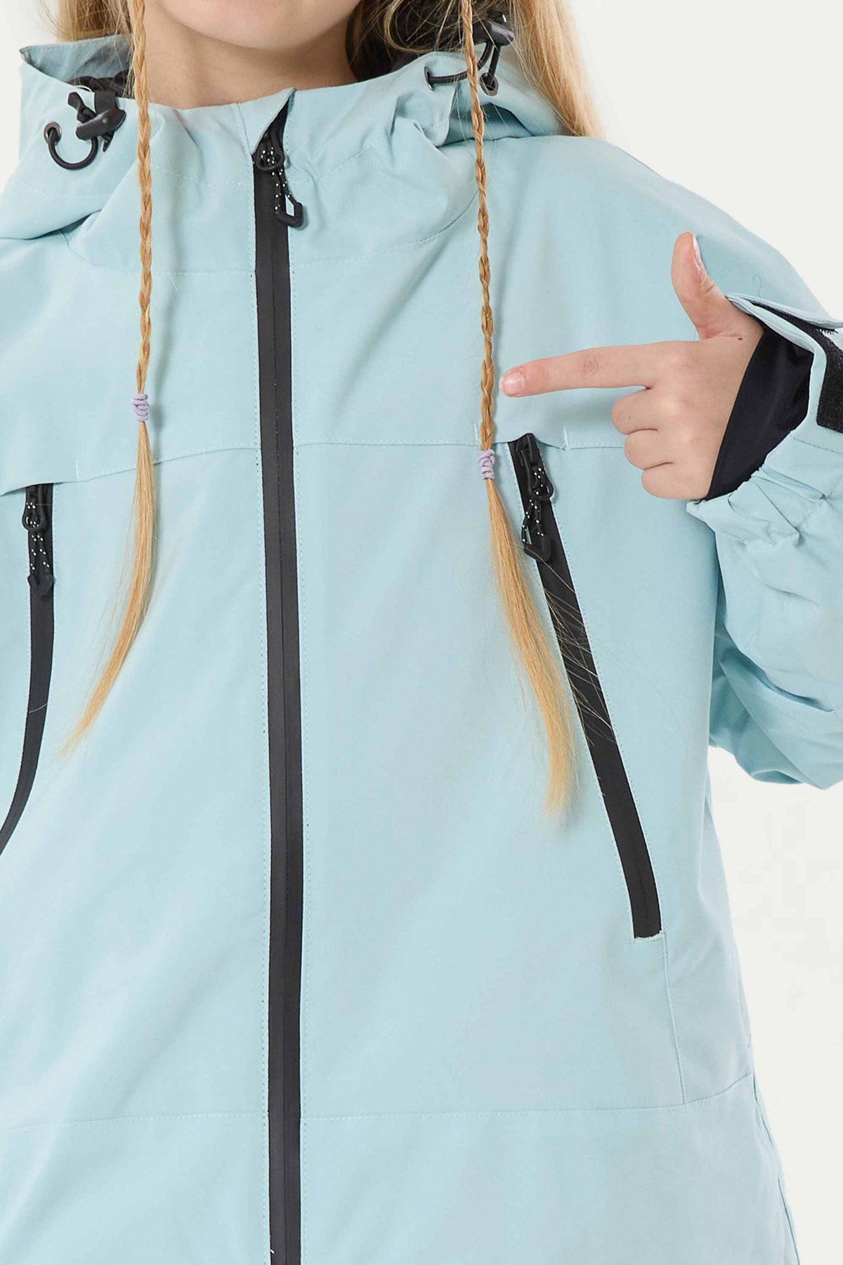 Girl's Ice Blue insulated Snow Jacket With Detachable Ear Hood