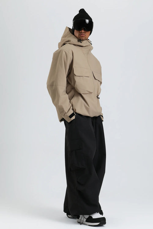 Men's Khaki Techwear Urban Half Zip Insulated Snow Jacket