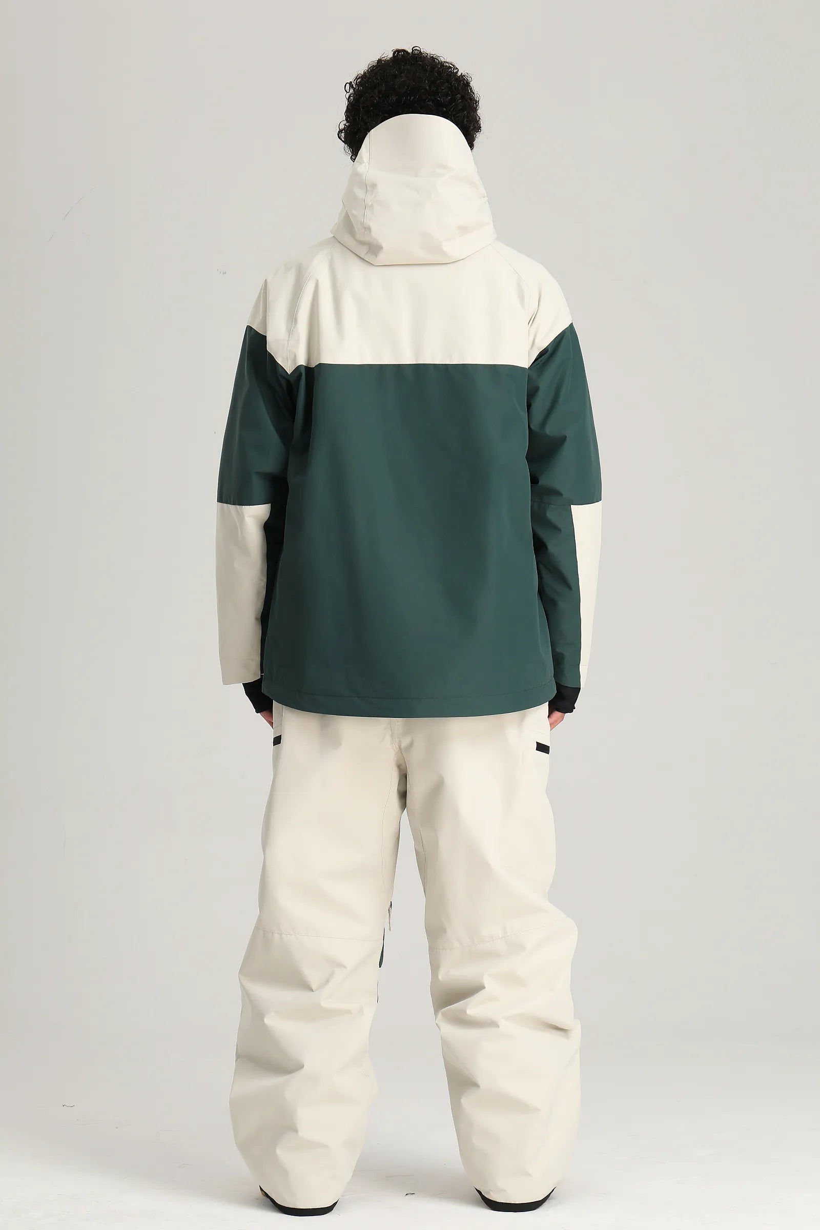 Men's Light Grey Color Block Baggy Fit Insulated Snow Jacket