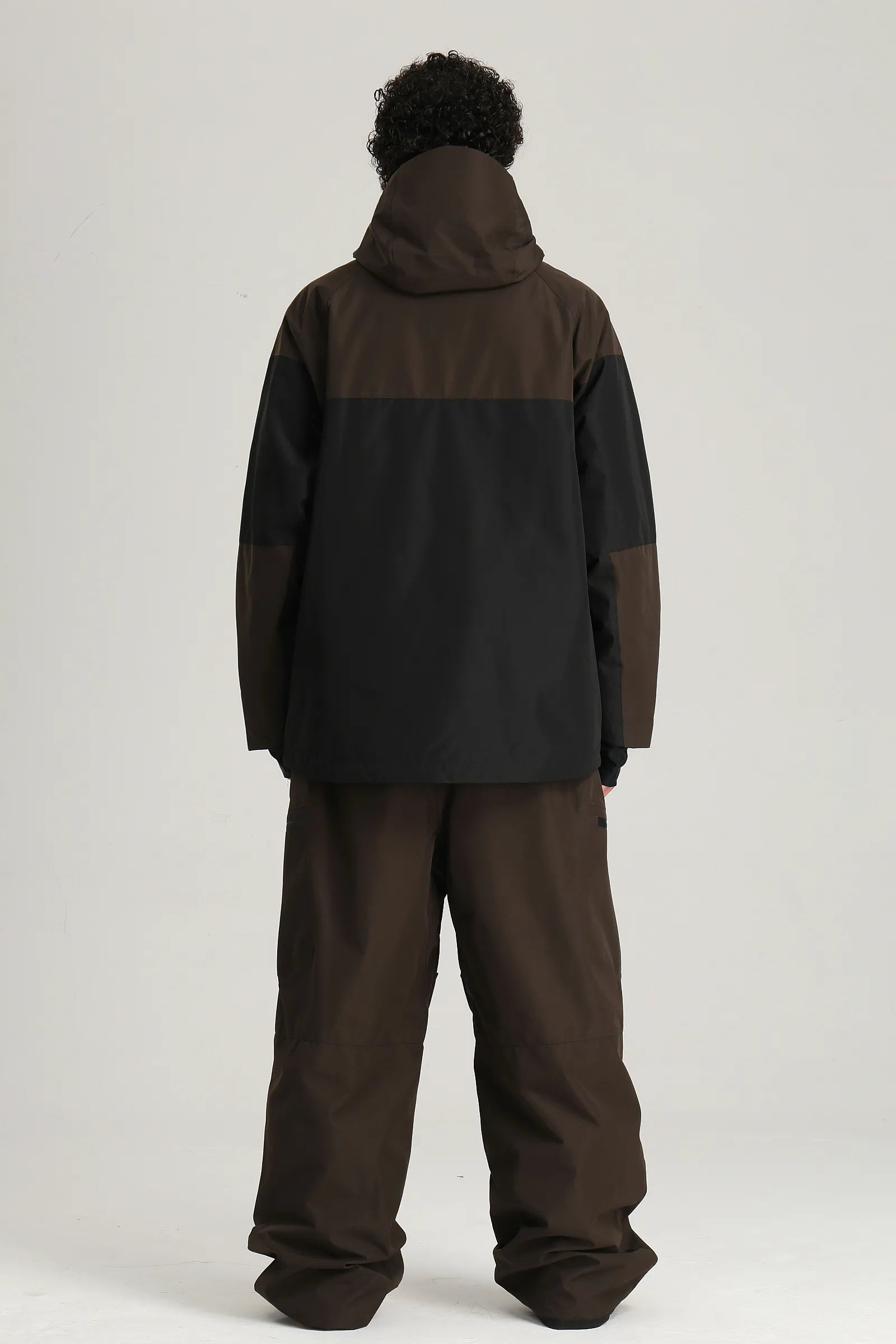 Men's Brown & Black Color Block Baggy Fit Insulated Snow Jacket