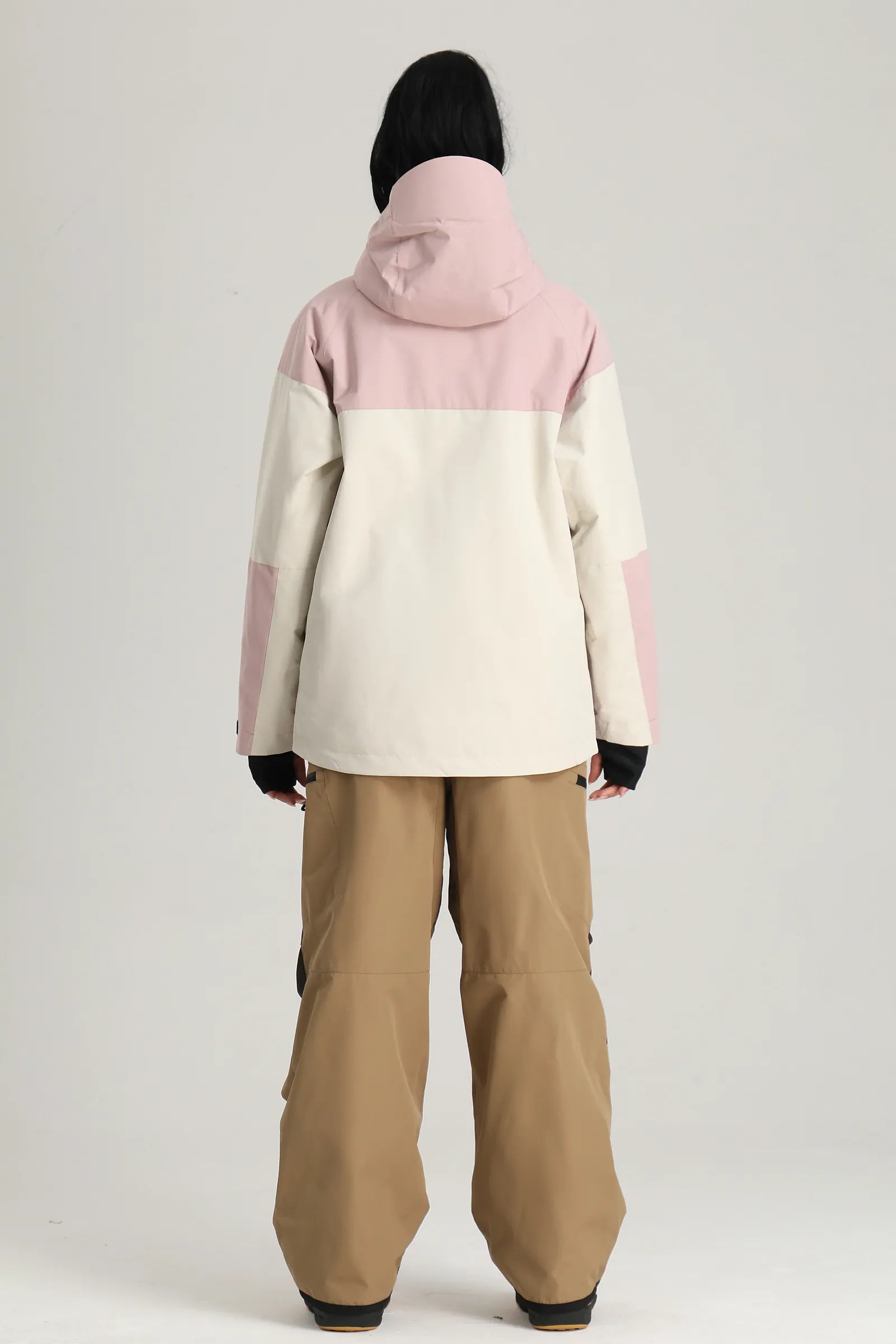 Women's Pink & Off White Color Block Baggy Fit Insulated Snow Jacket