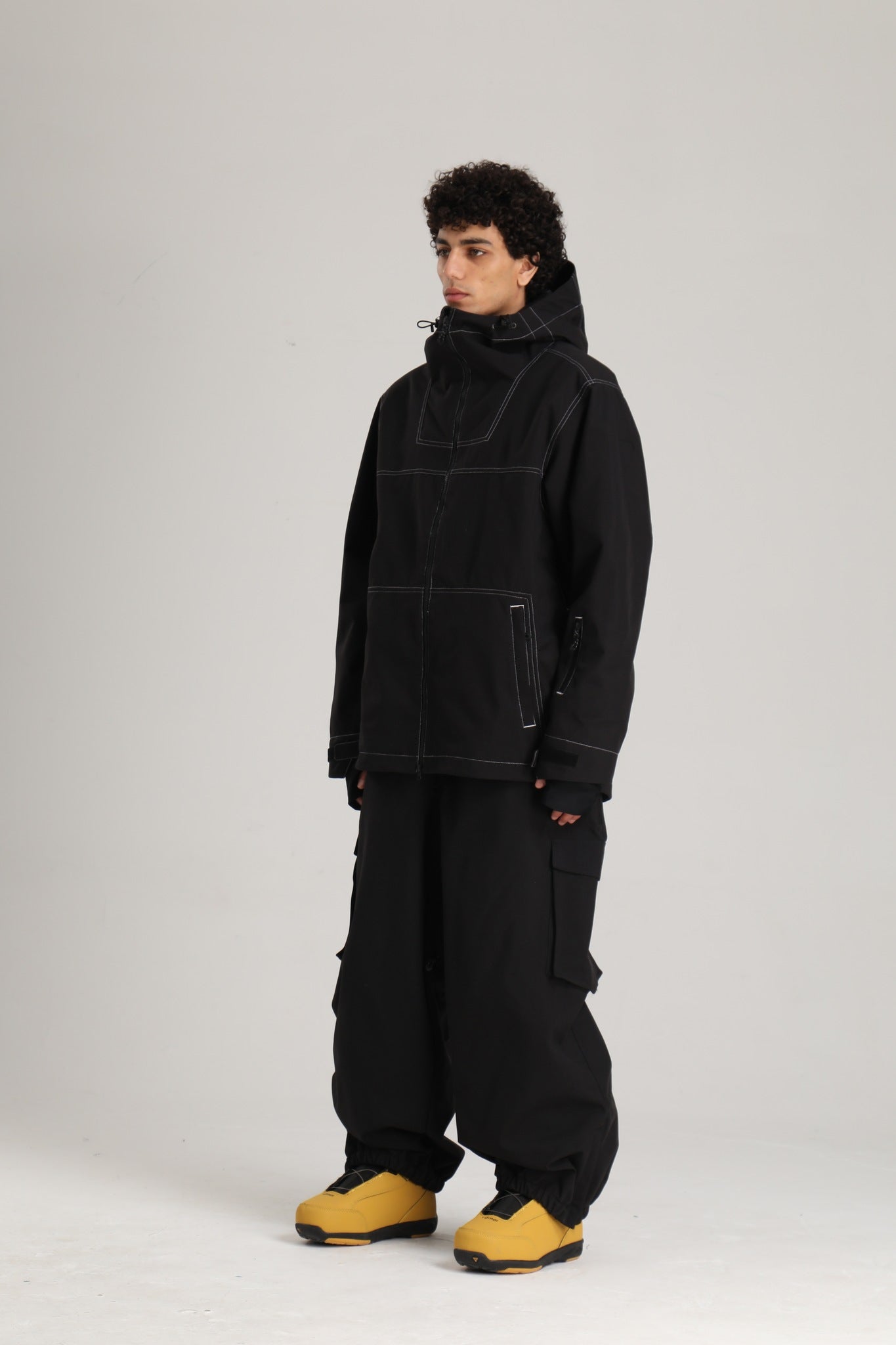 Men's Black Utility Minimal Contrast Stitch Insulated Snow Jacket