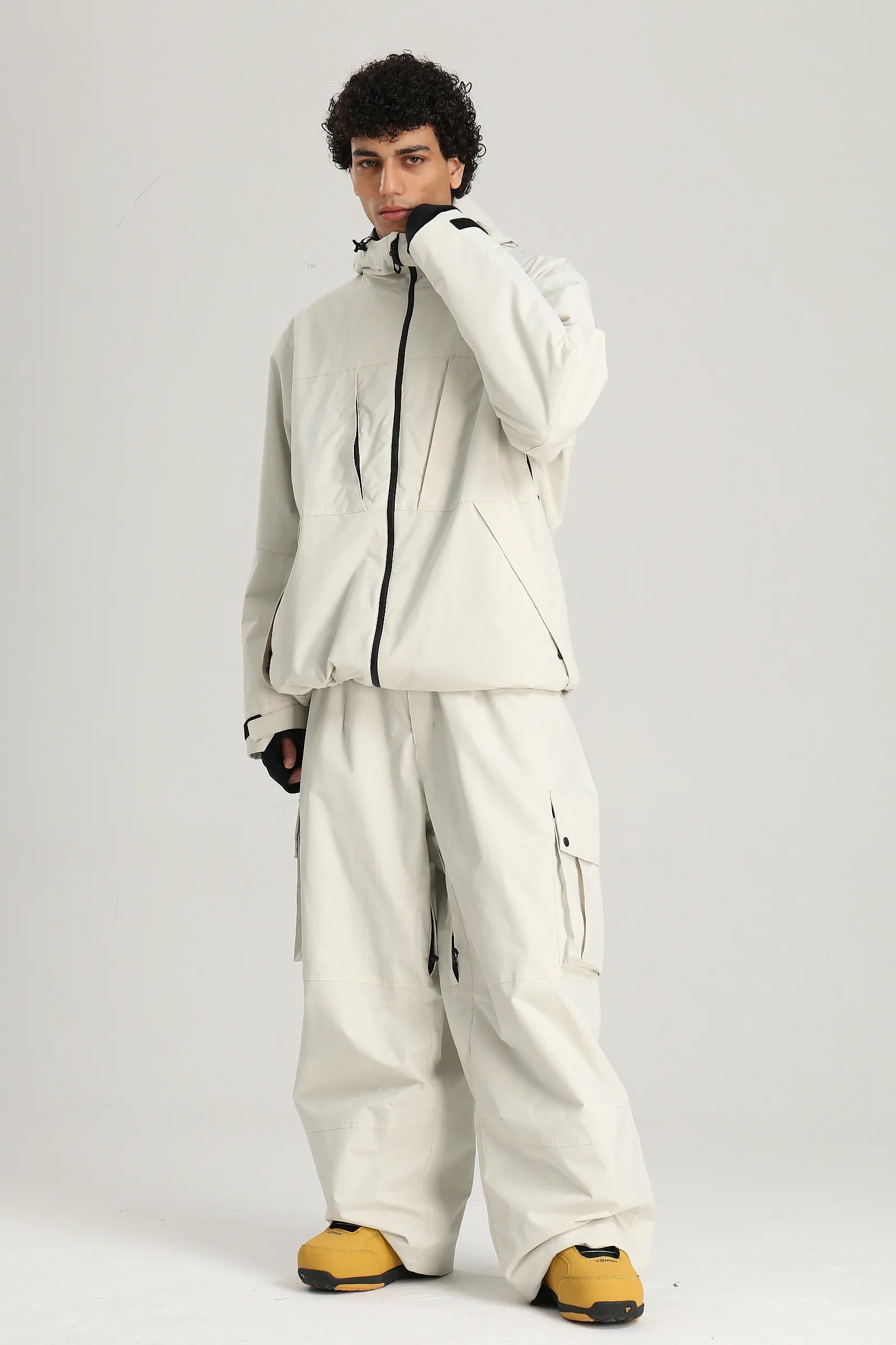 Men's Off White Relaxed Fit Technical Utility Snow Jacket