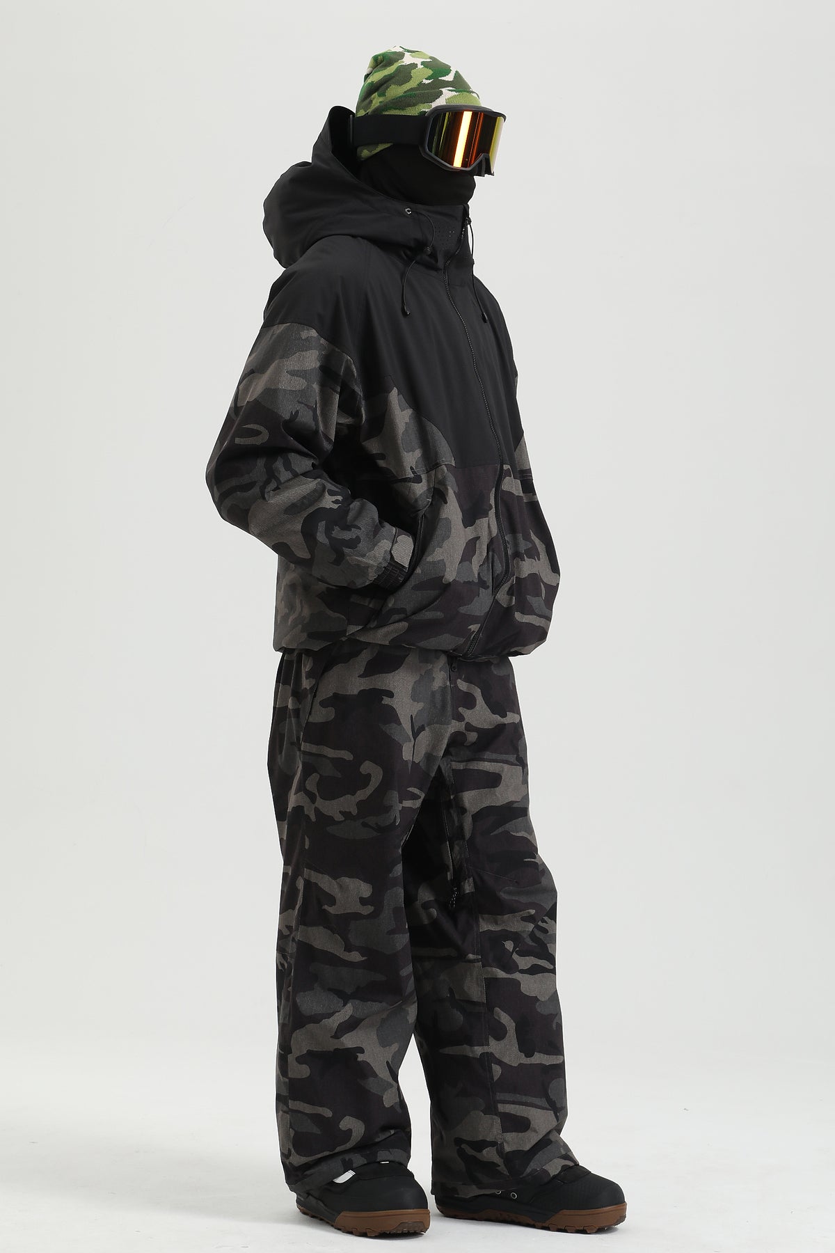 Men's Black Shadow Camo Windproof Utility Adjustable Hood Ski Jacket