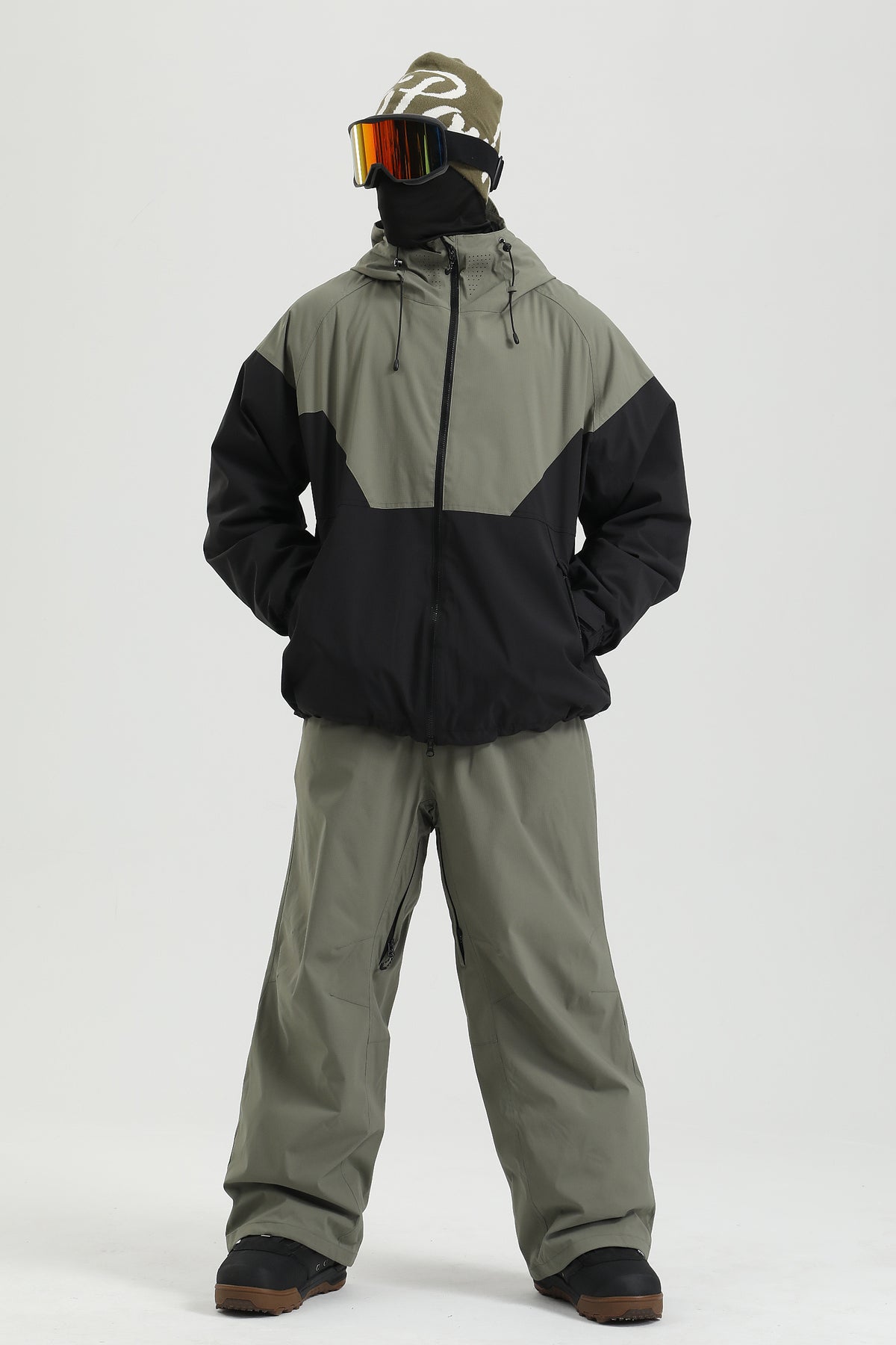 Men's Army Green Waterproof Freestyle Relaxed Fit Snowboard Pants