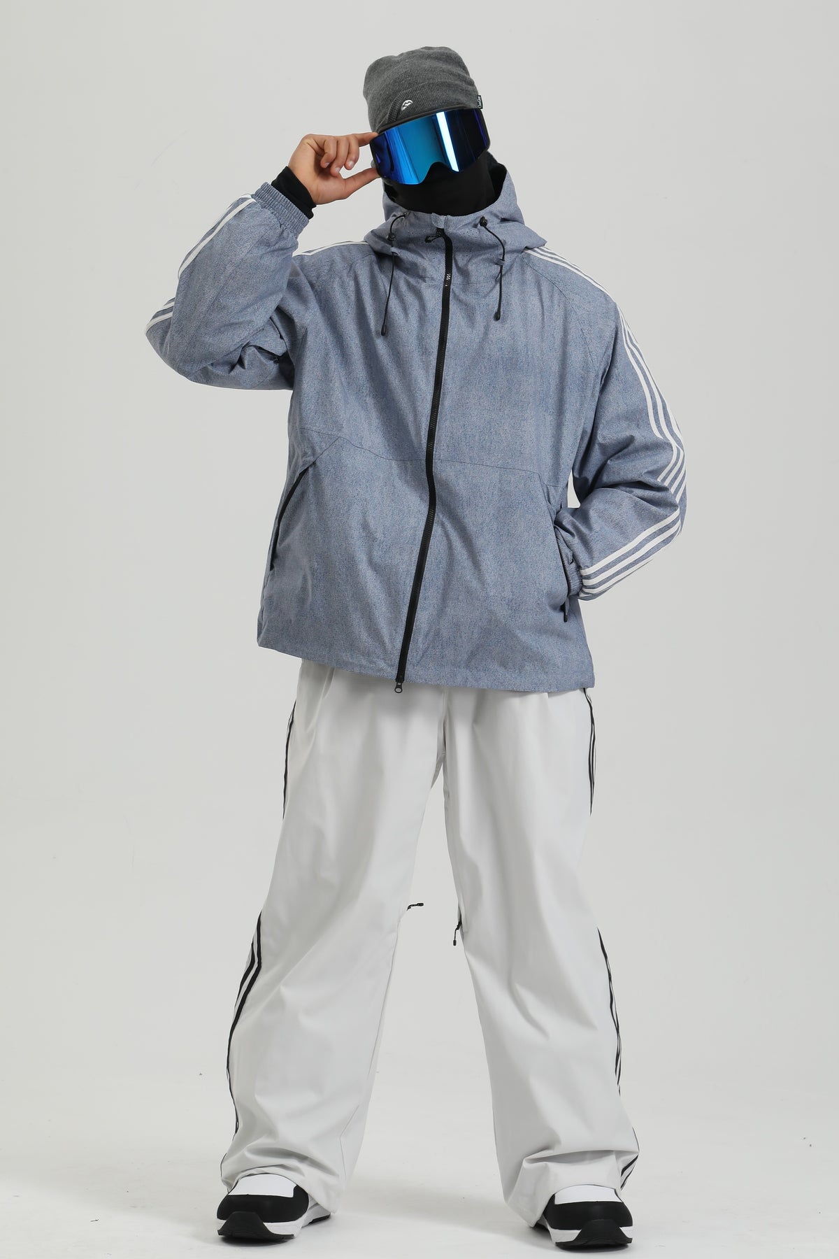 Men's Light Wash Denim Insulated Oversized Fit Ski Jacket