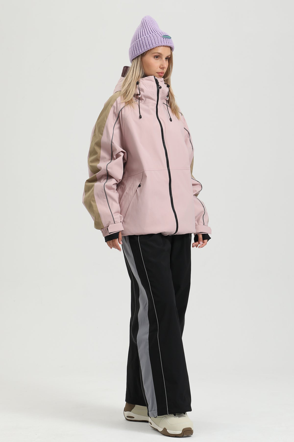 Women's Pink Windproof Reflective Retro Snow Jacket