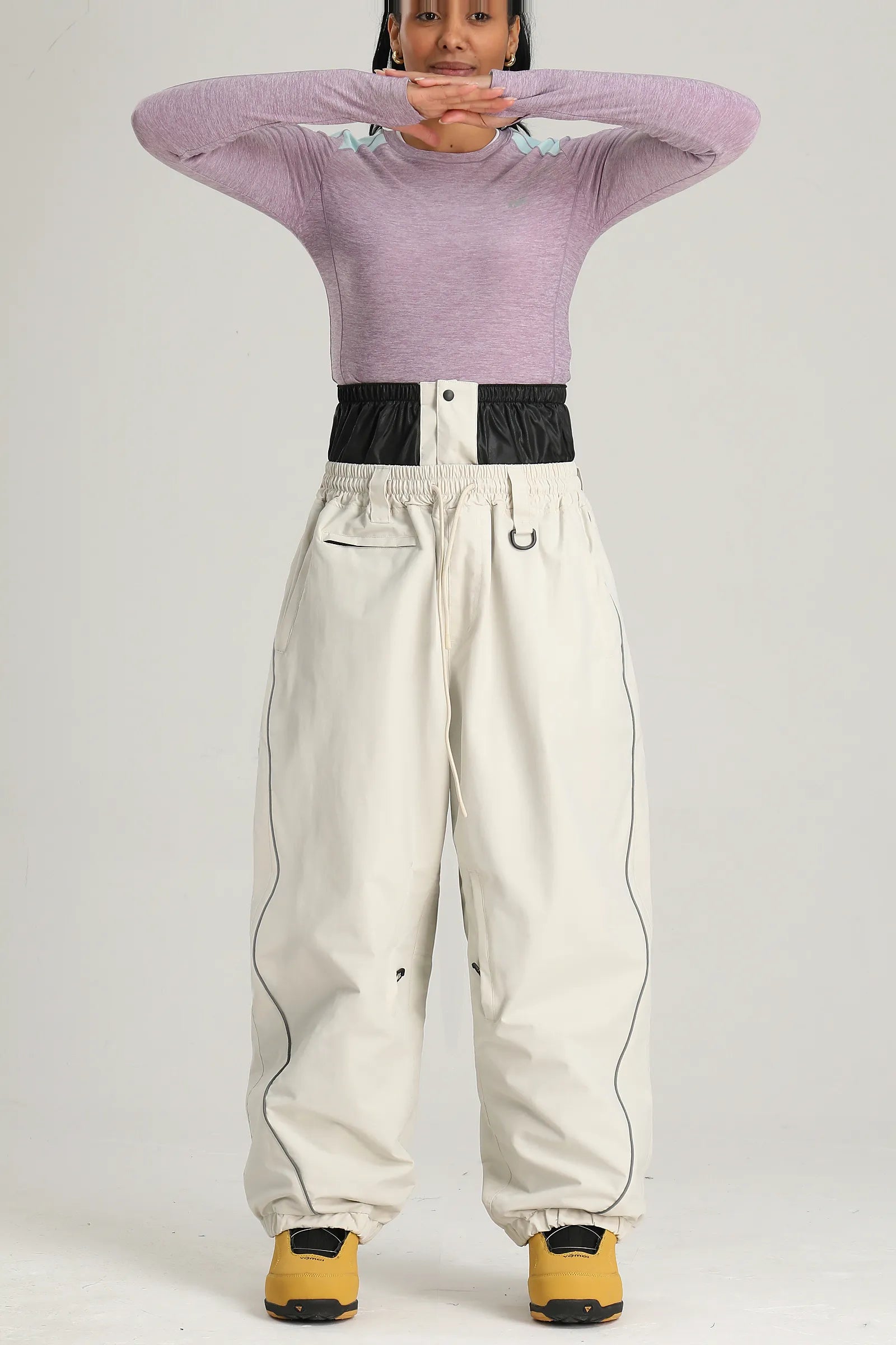 Women's Off White Color Baggy Reflective Snow Pants
