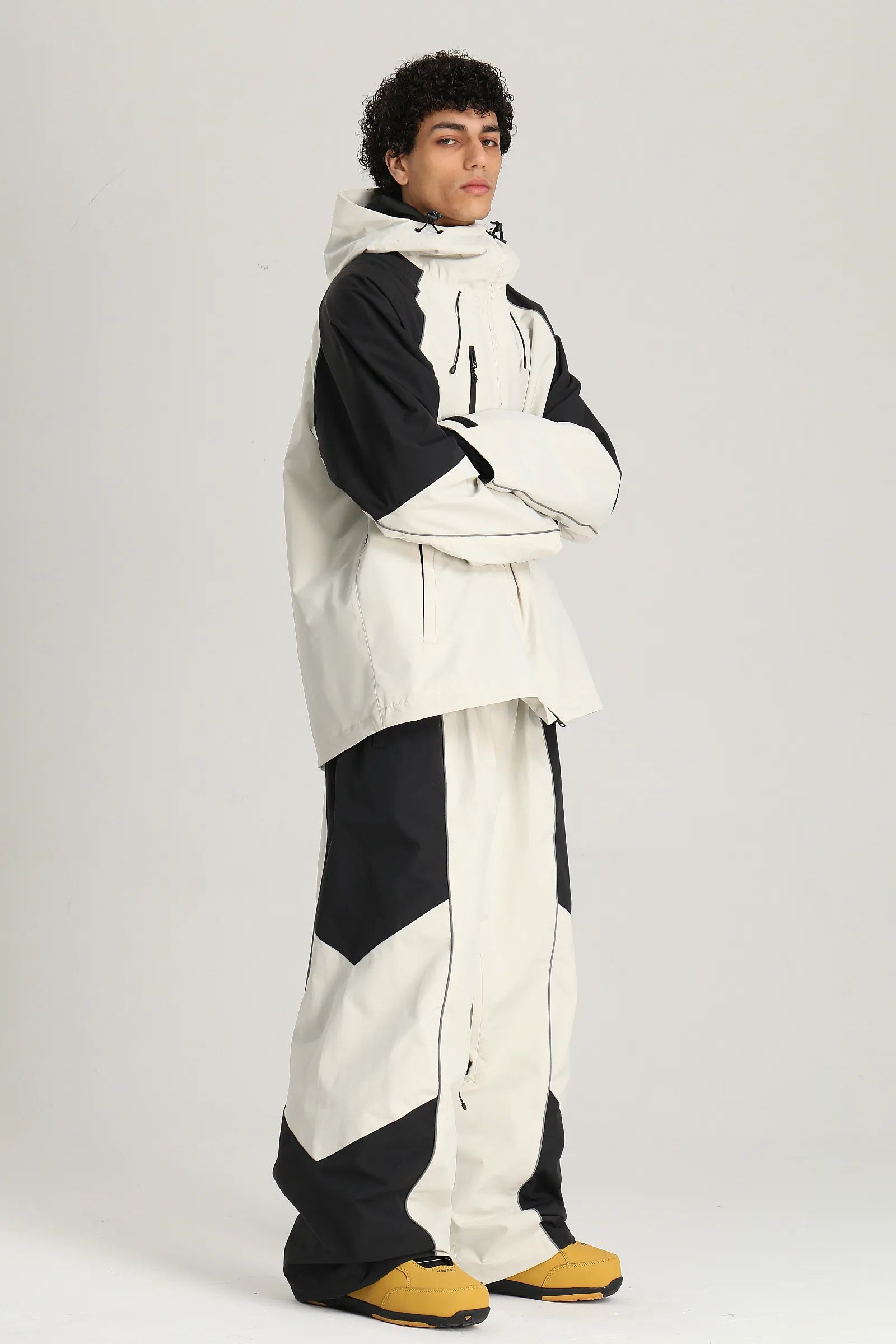 Men's Off White Color Block Reflective Baggy Snow Pants