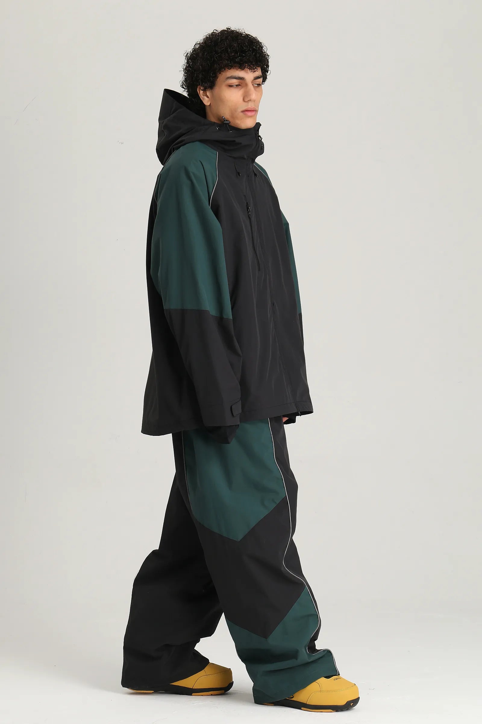 Men's Black Color Block Reflective Baggy Snow Pants