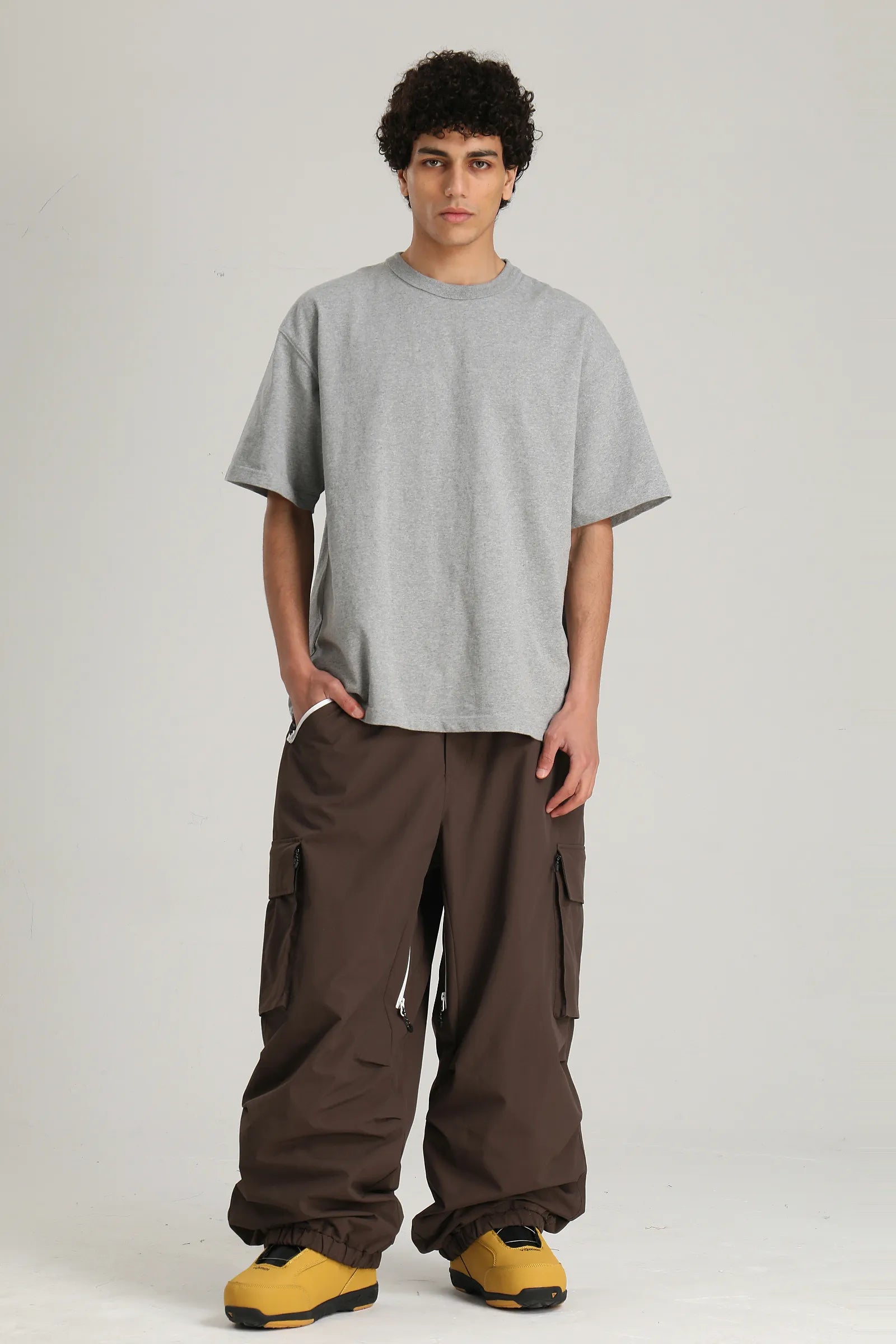 Men's Coffee Contrast Zipper Baggy Snow & Ski Pants
