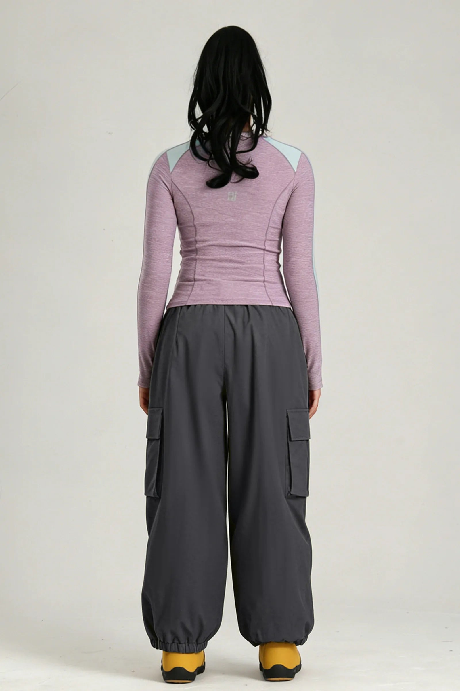 Women's Dark Grey Contrast Zipper Baggy Snow & Ski Pants