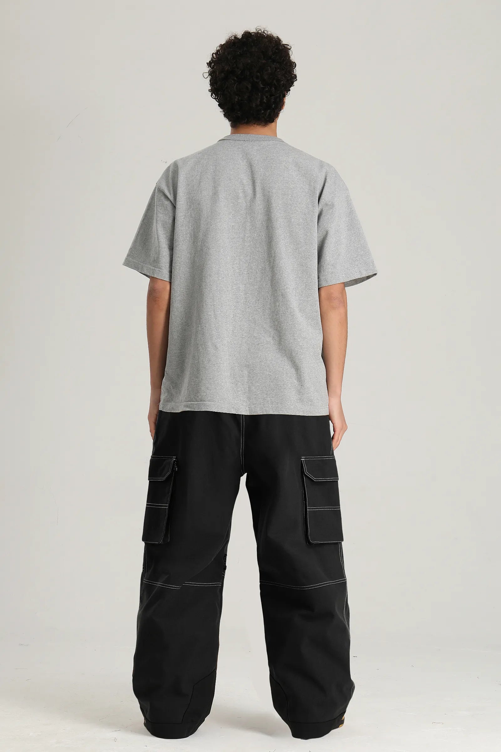 Men's Black Utility Contrast-Stitch Baggy Snow Pants
