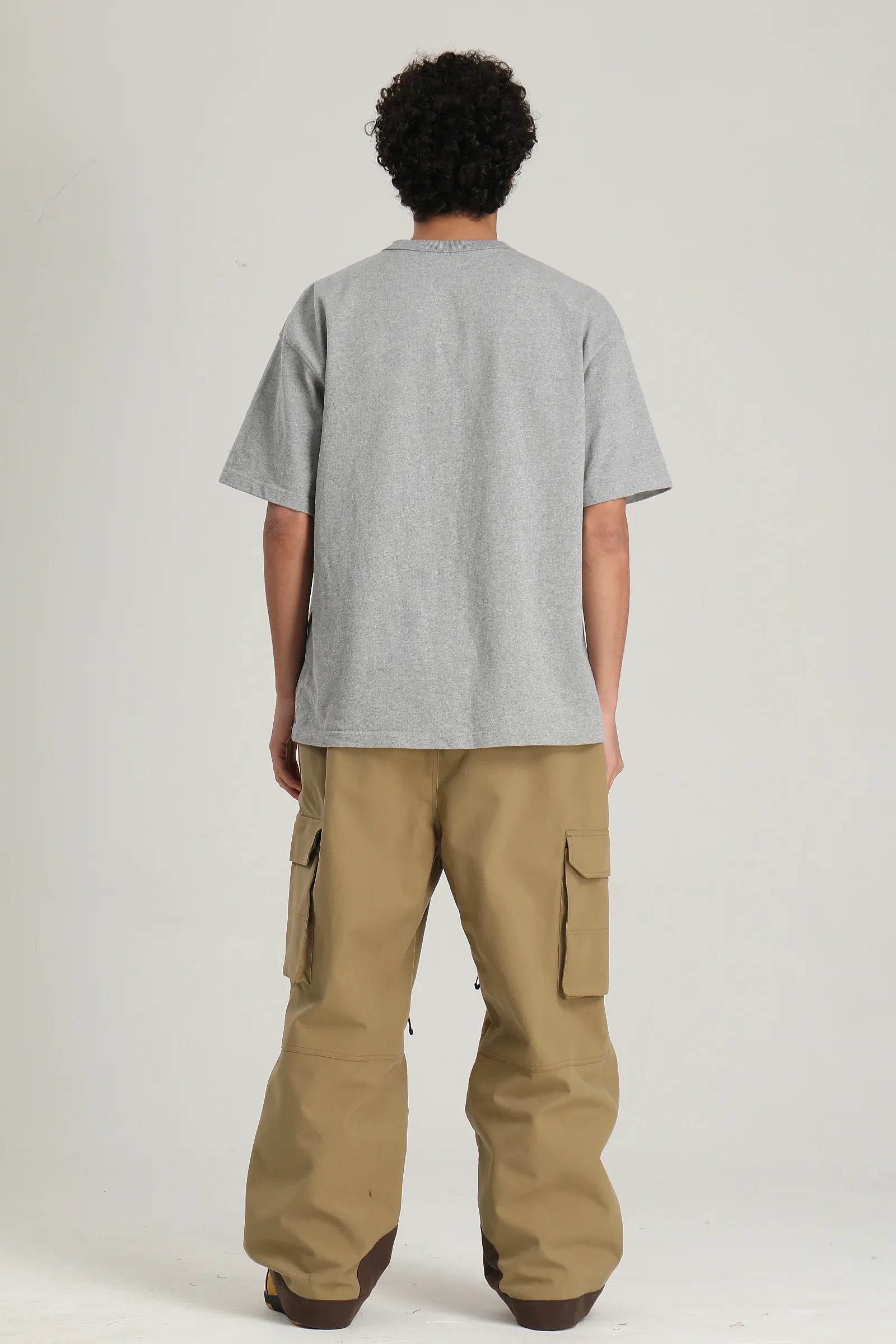Men's Khaki Utility Contrast-Stitch Baggy Snow Pants