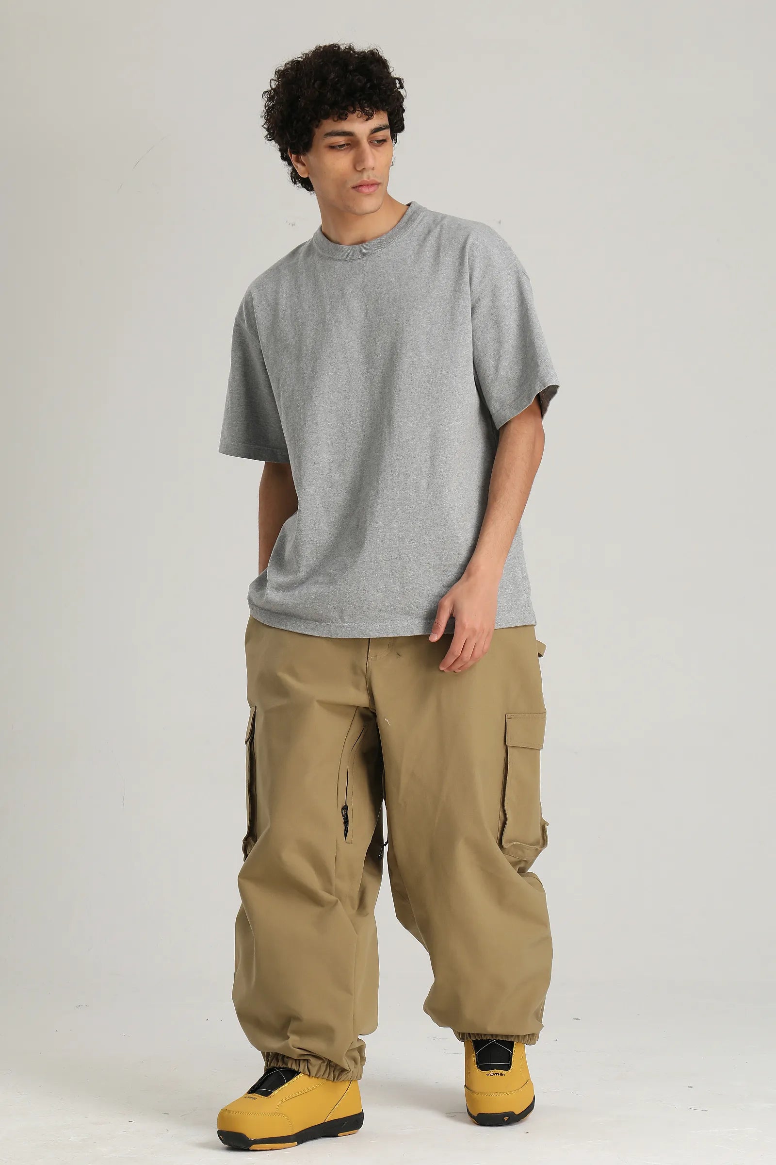 Men's Khaki Utility Thermal Waterproof Cargo Ski & Snowboard Pants