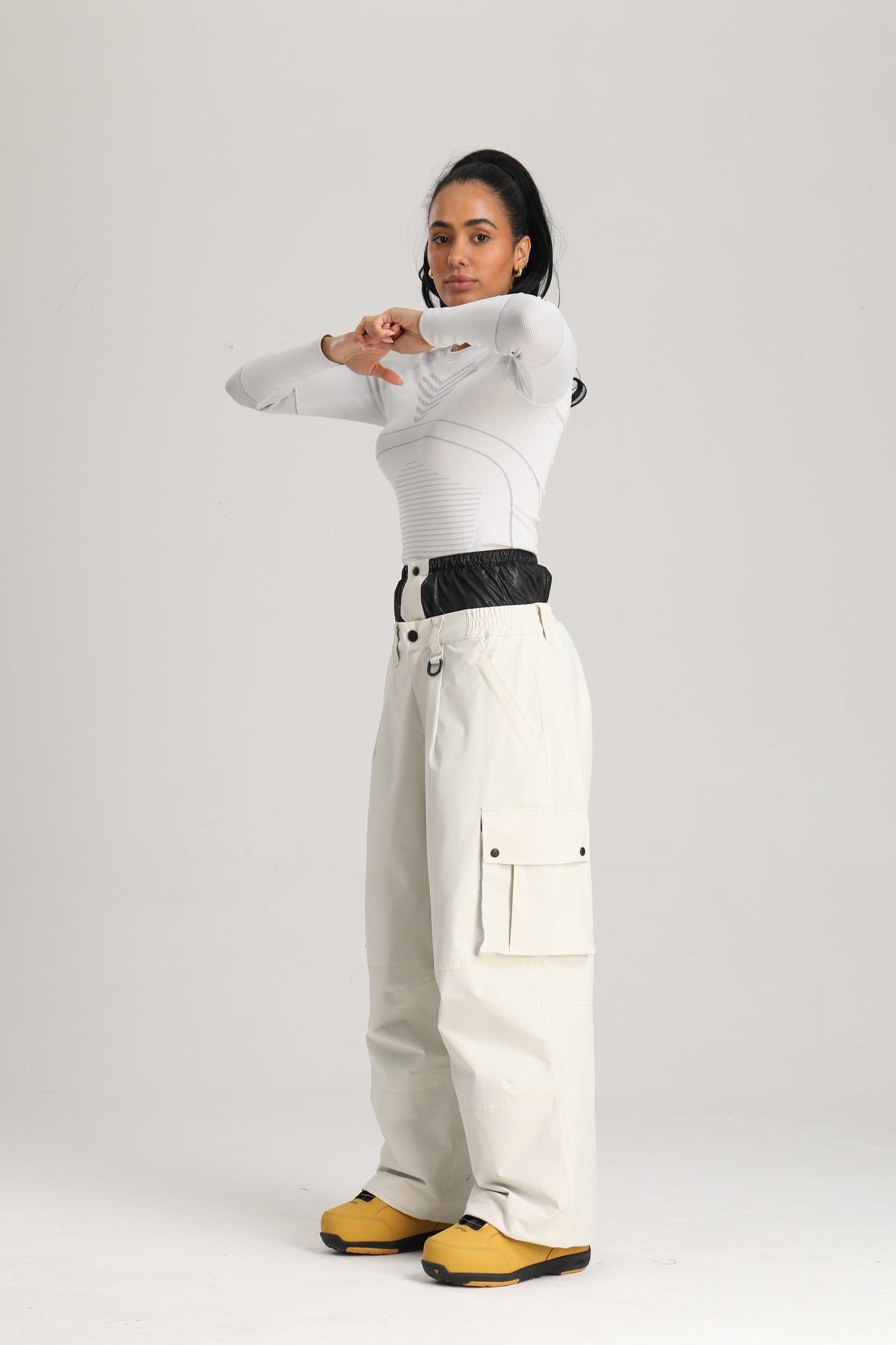 Women's Off White Utility Baggy Cargo Snow & Ski Pants