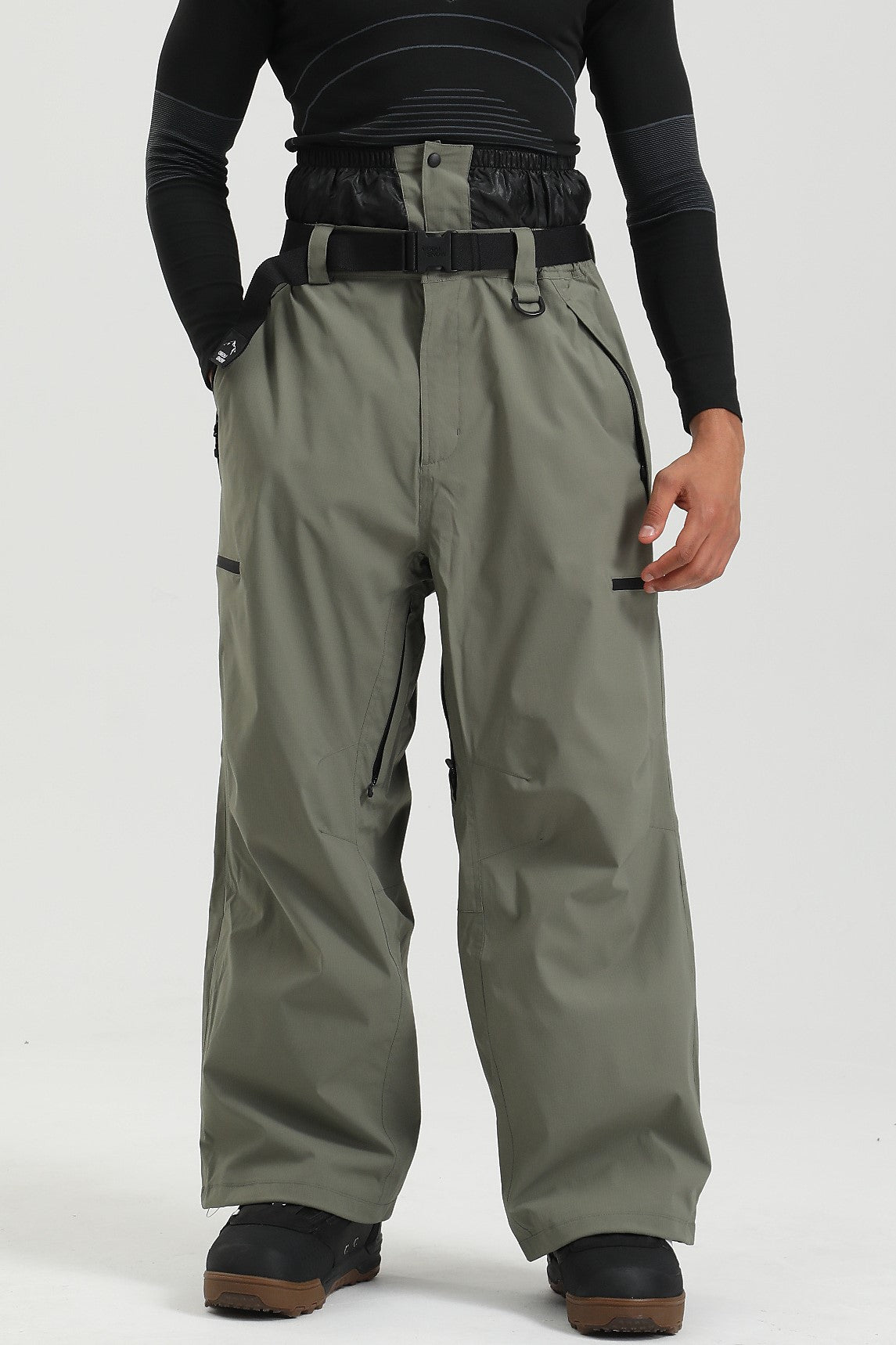 Herren Salbeigrüne Performance-Stoff Urban Outdoor Baggy Schneehose