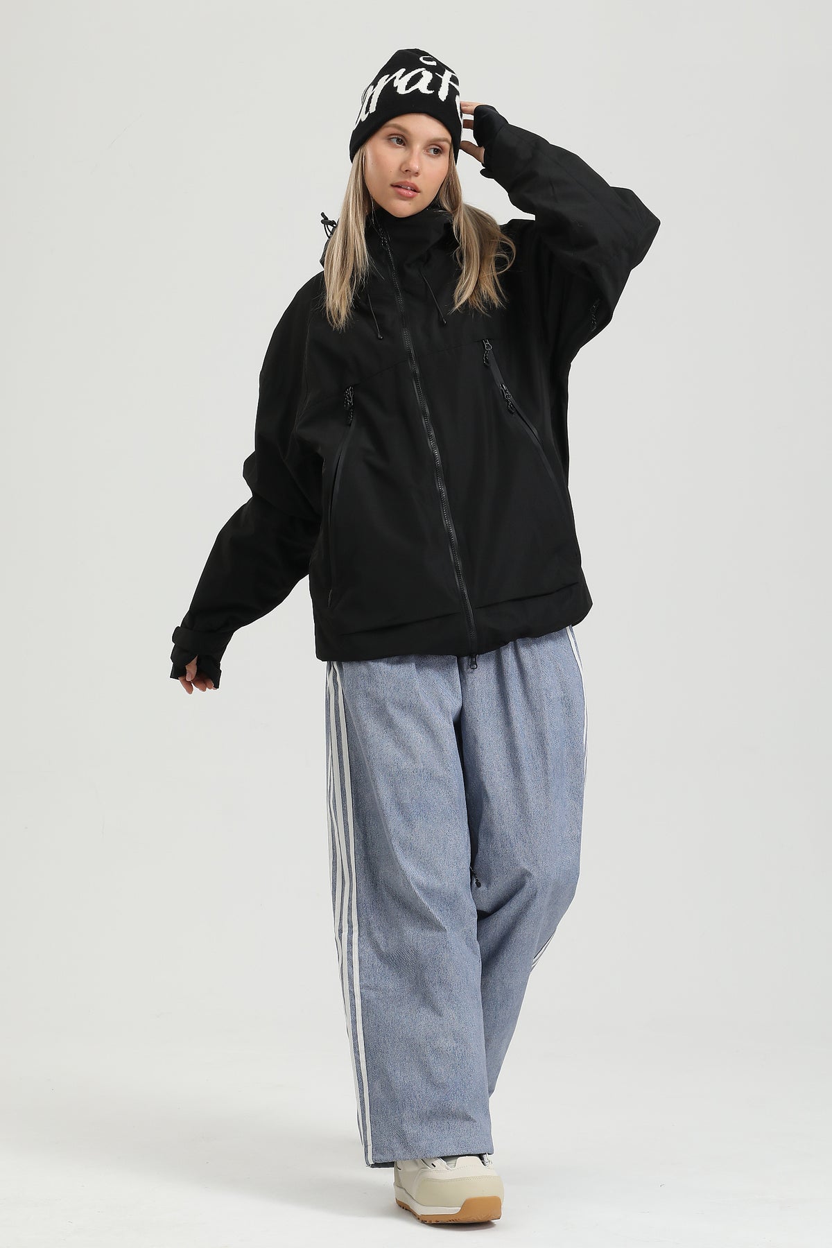 Women's Light Wash Denim Insulated Urban Outdoor Baggy Snow Pants