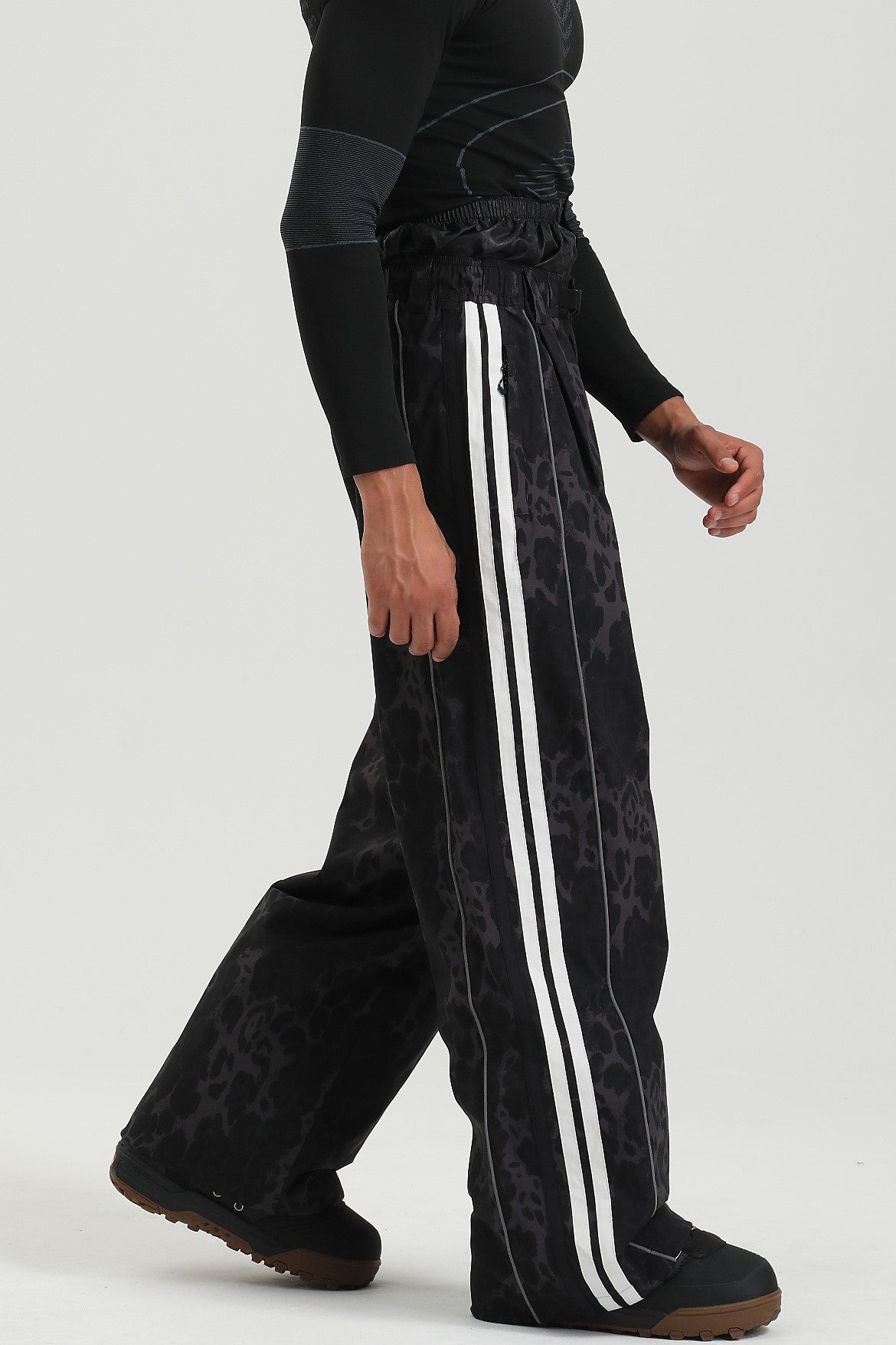 Herren Graue Leopard Reflektierende Streetwear Baggy Schneehose