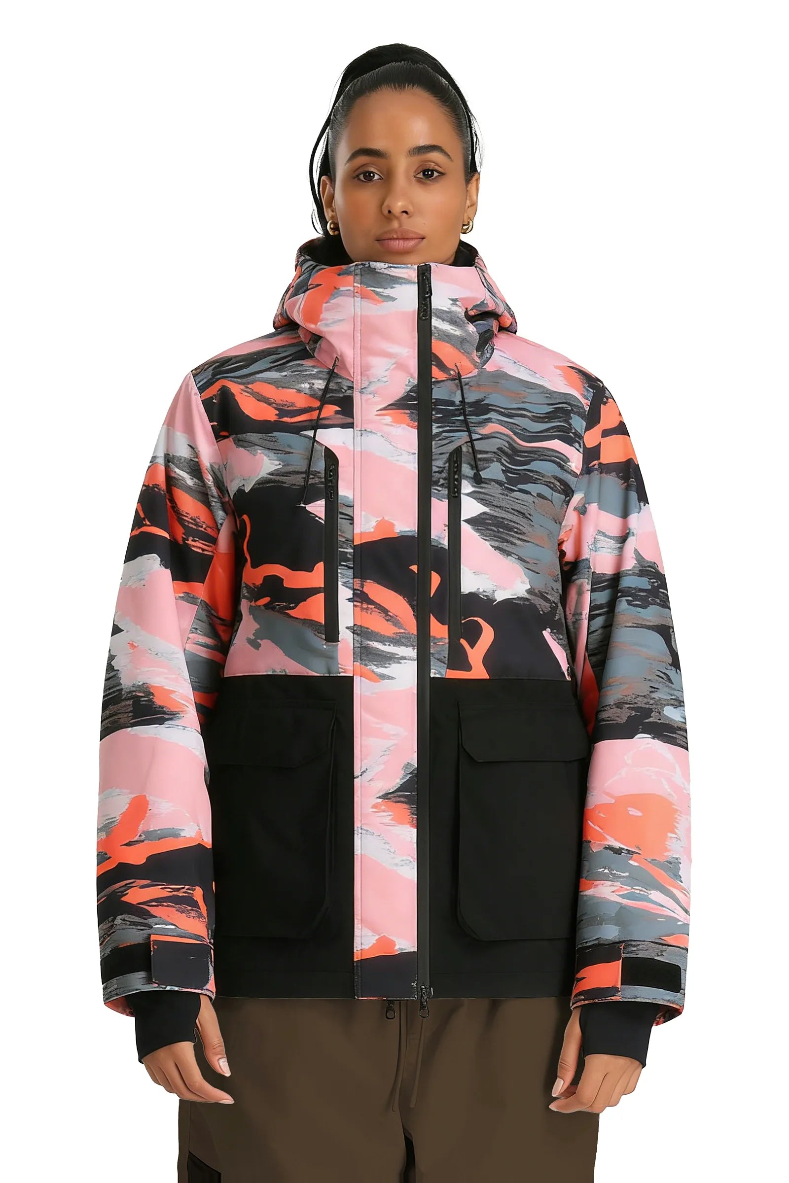 Women's Splatter Printed Two-Tone Technica Insulated Snowboard Jacket