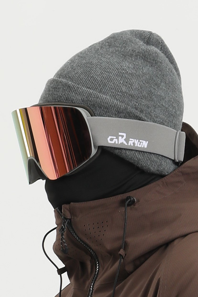 Unisex Pink Mirror Lens Grey Frameless Definition-enhancing Expansive Visual Ski & Snowboard Goggles