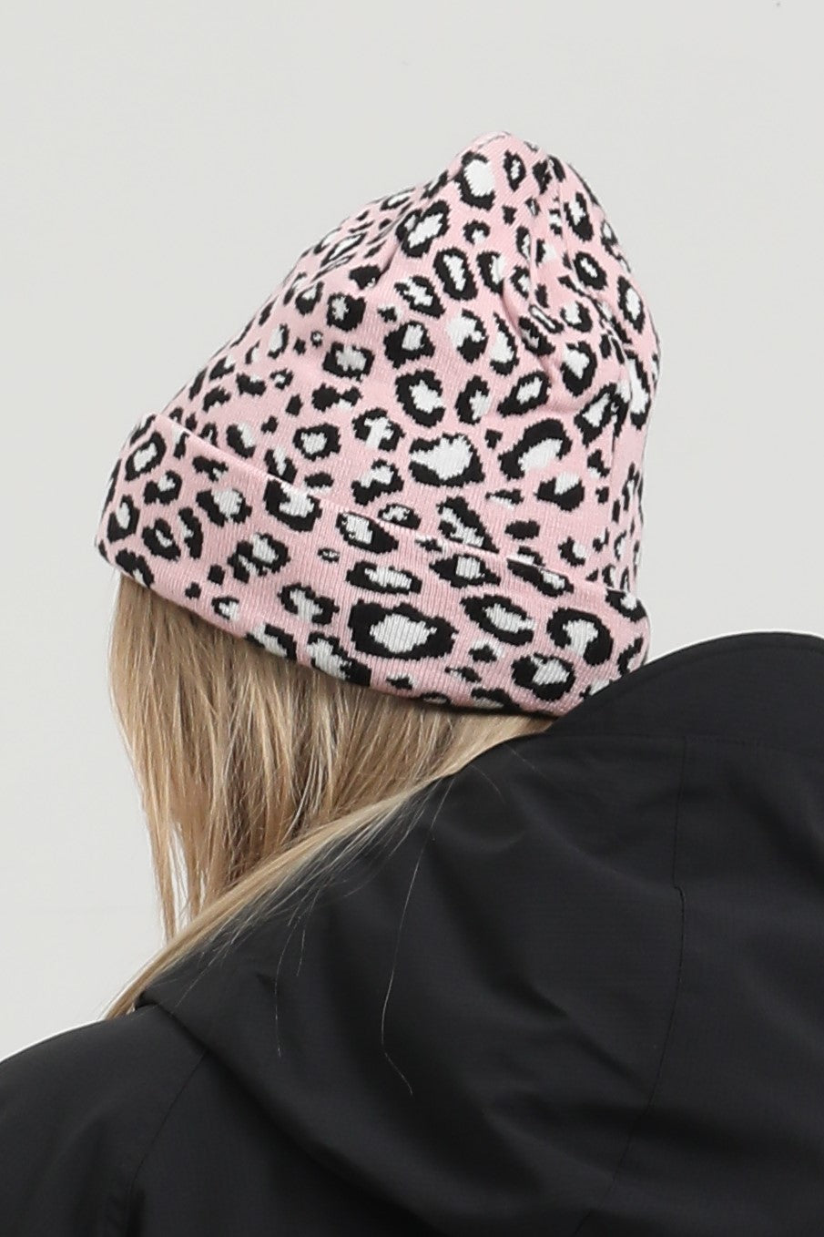 Unisex Pink Base Leopard Pattern Cuffed High-top Tailored Fit Eye-catching Beanie